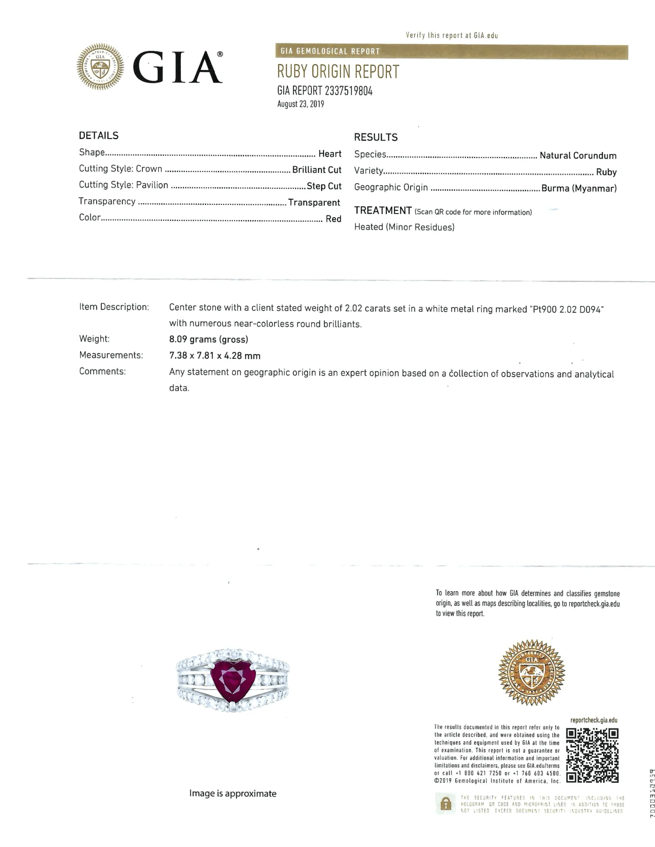 Burmese Ruby + Diamond Heart Shape Ring - Image 4