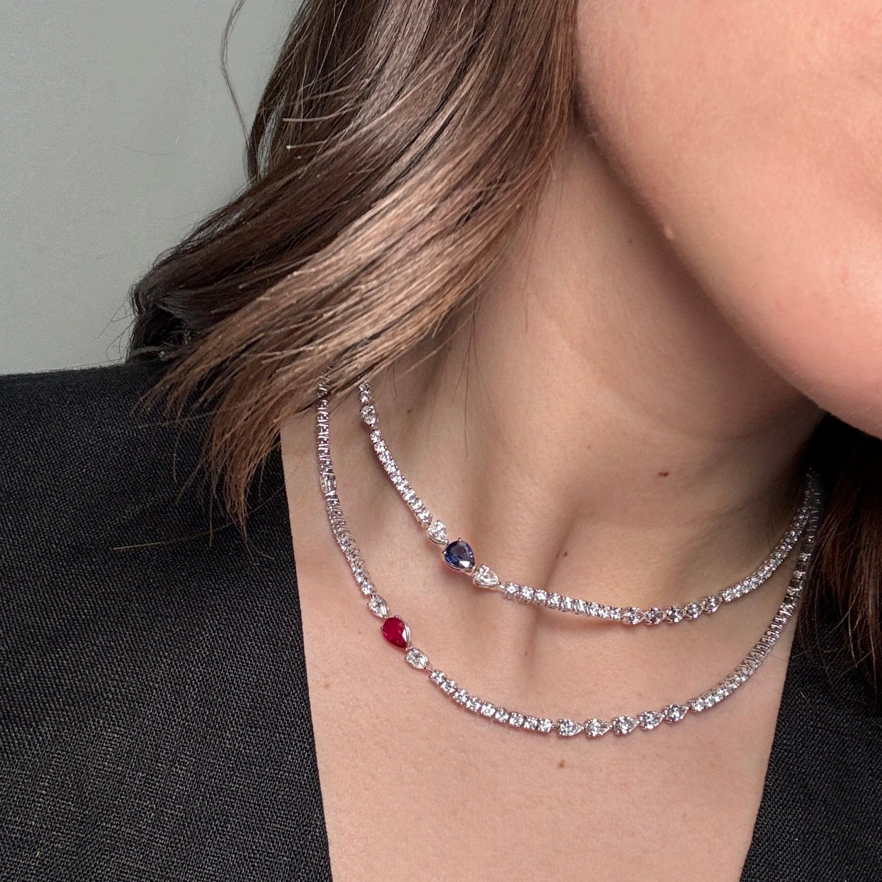 Diamond Tennis Necklace with Emerald Accent - Image 7