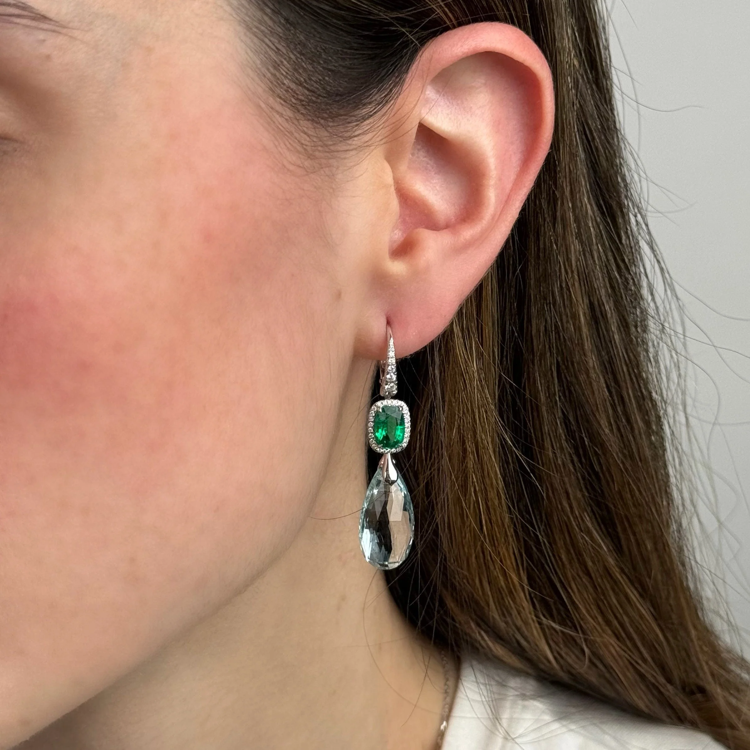 Emerald and Aquamarine Drop Earrings - Image 2
