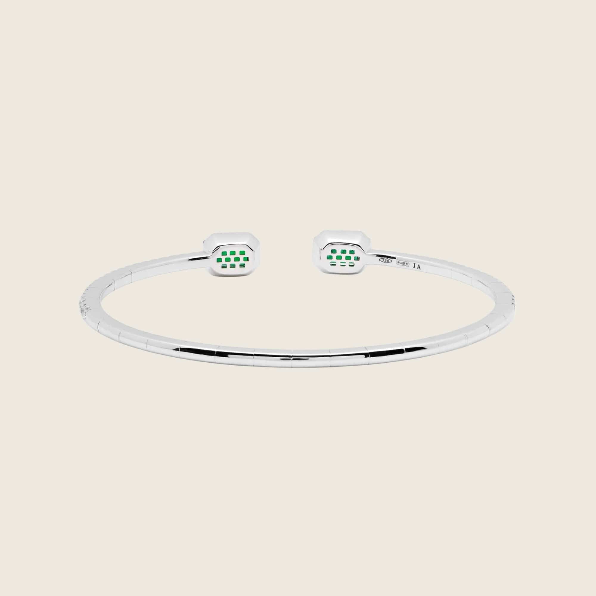 Emerald and Diamond Flexible Open Bangle - Image 4