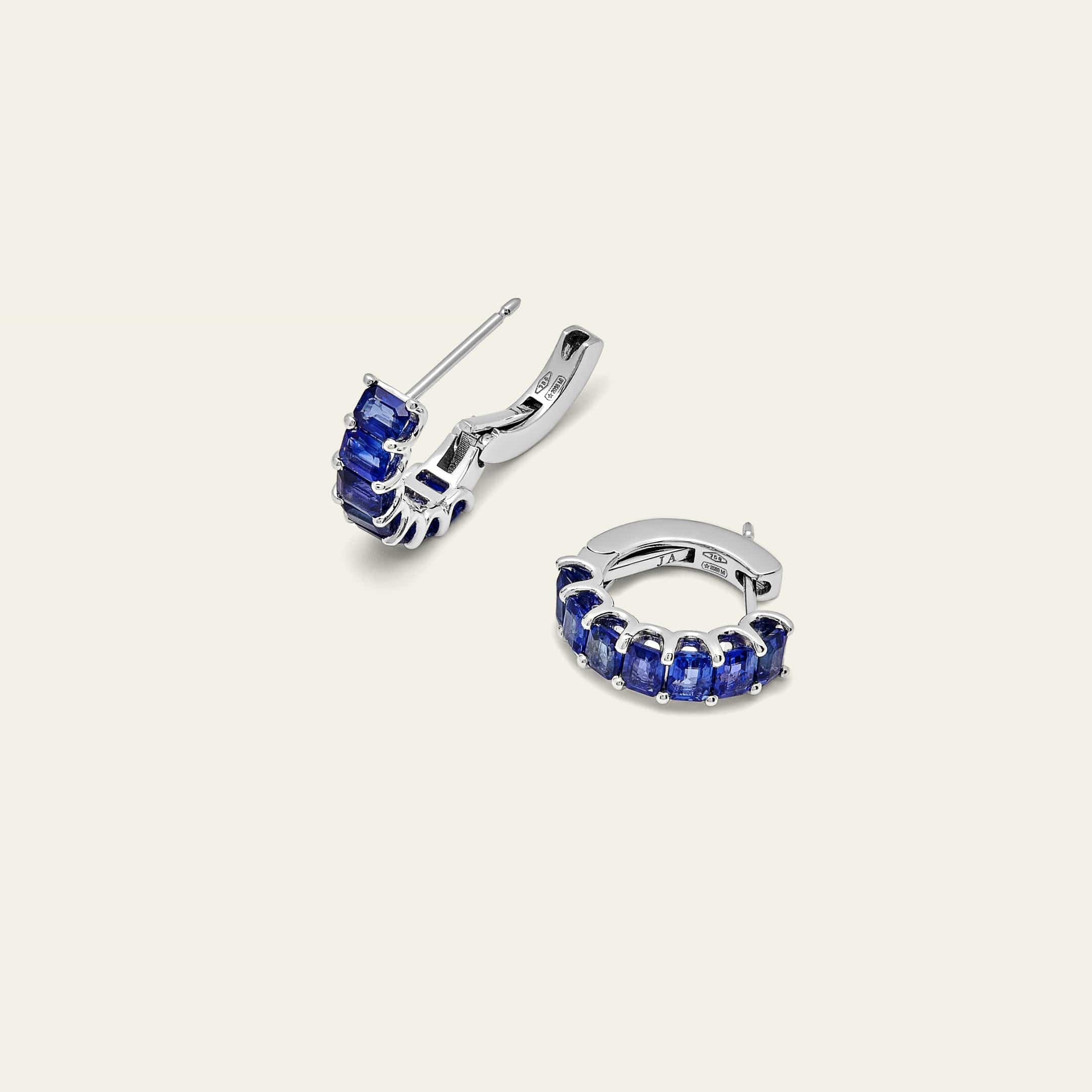 Emerald-Cut Blue Sapphire Hoop Earrings - Image 3