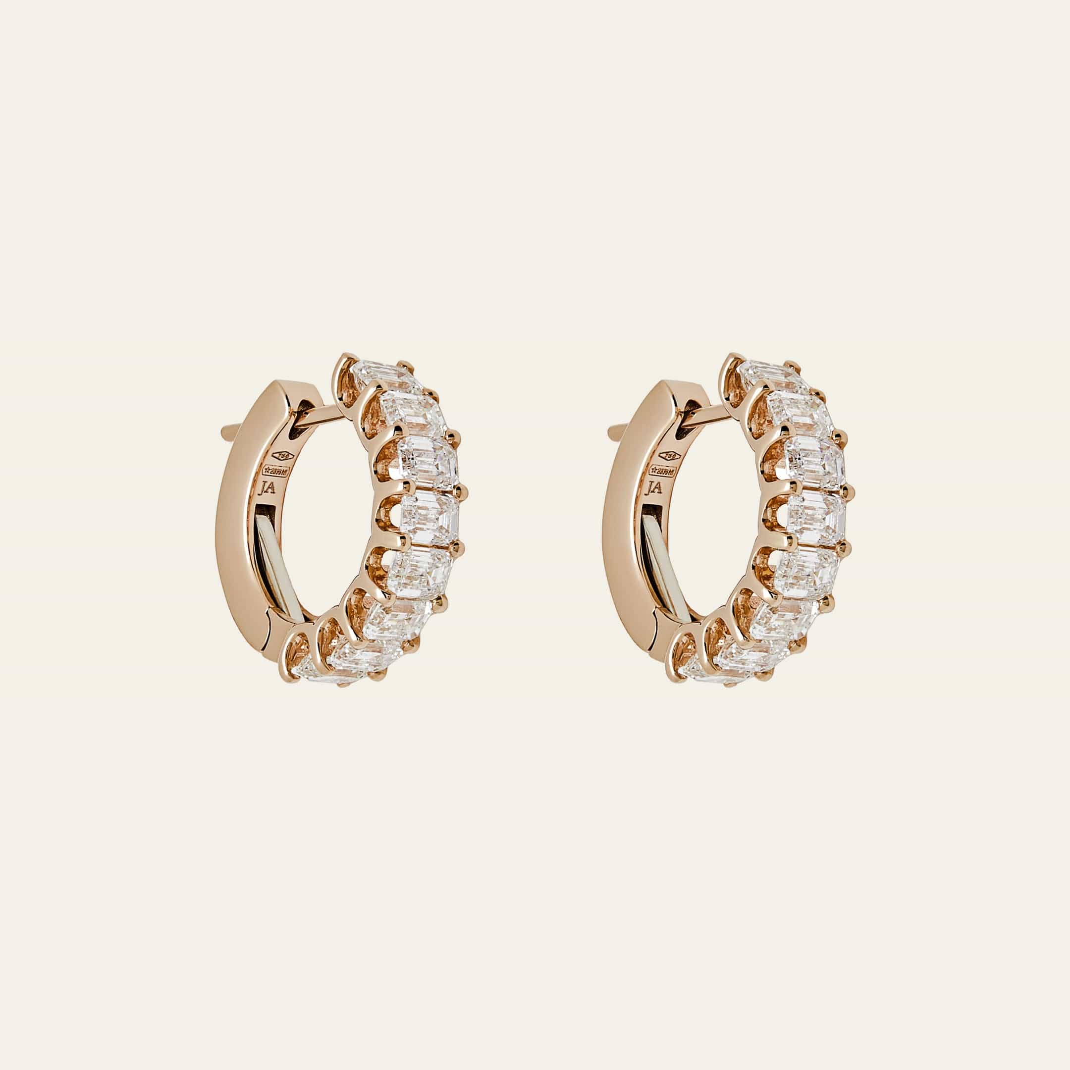 Emerald-Cut Diamond Hoop Earrings - Image 4