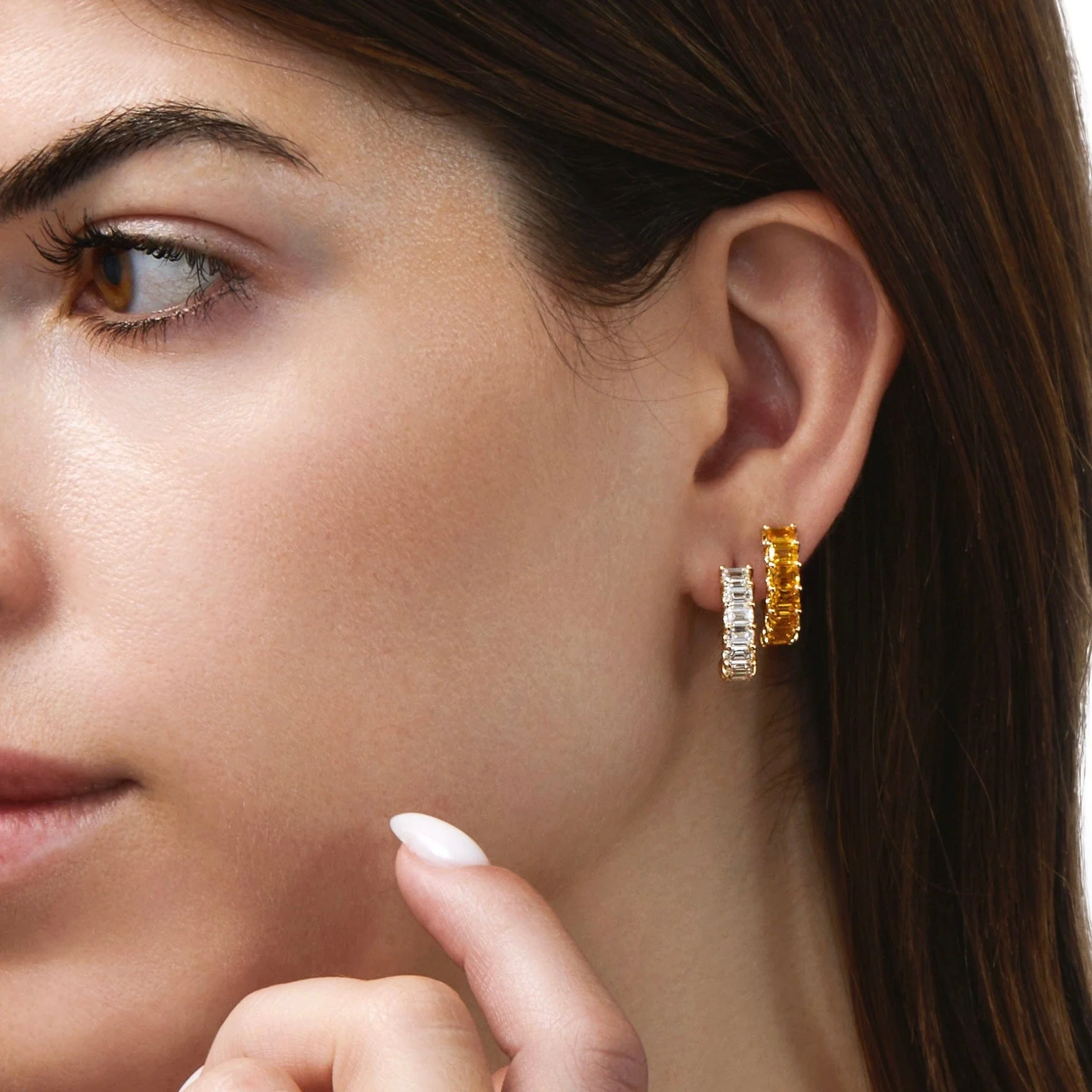 Emerald-Cut Diamond Hoop Earrings - Image 5