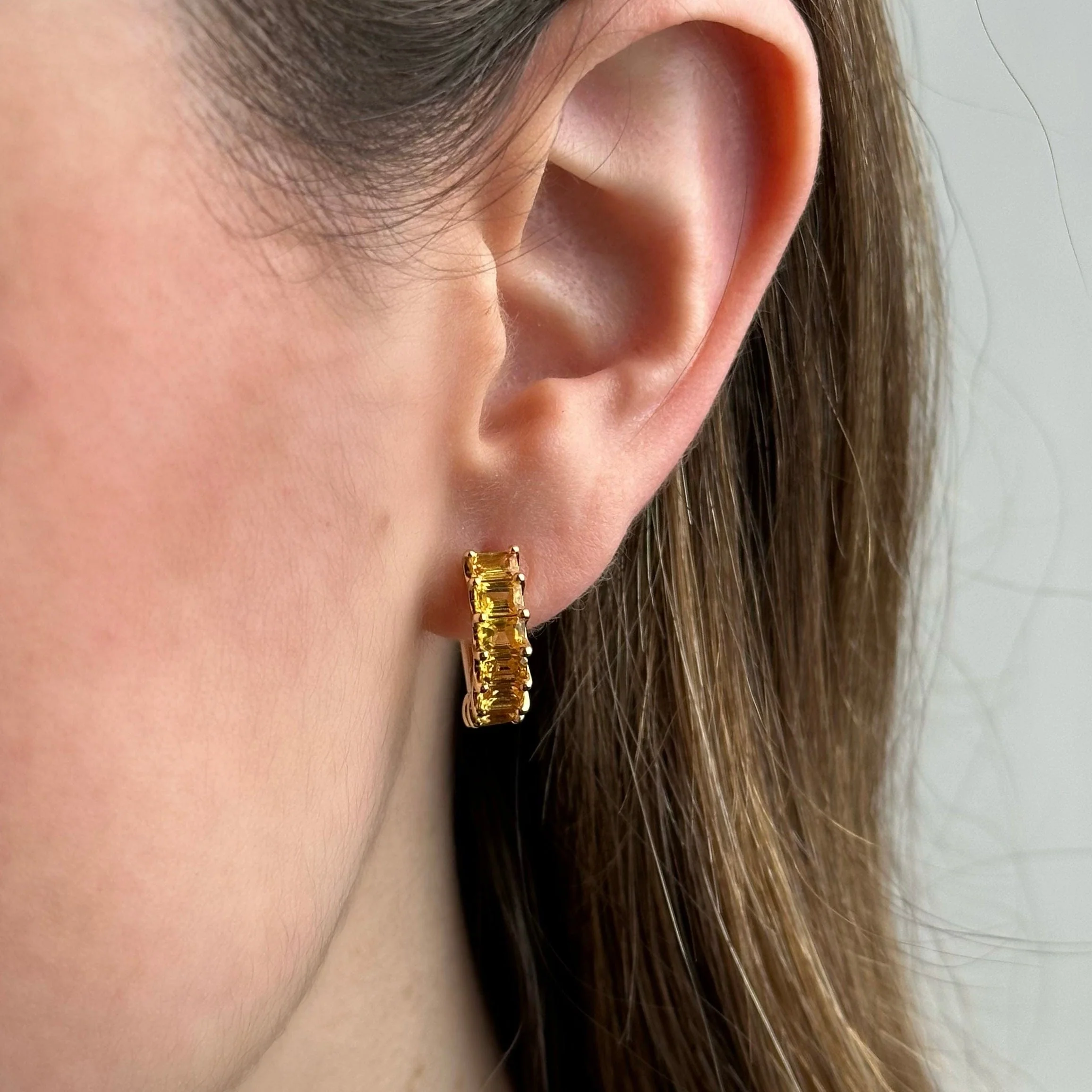 Emerald-Cut Yellow Sapphire Hoop Earrings - Image 3
