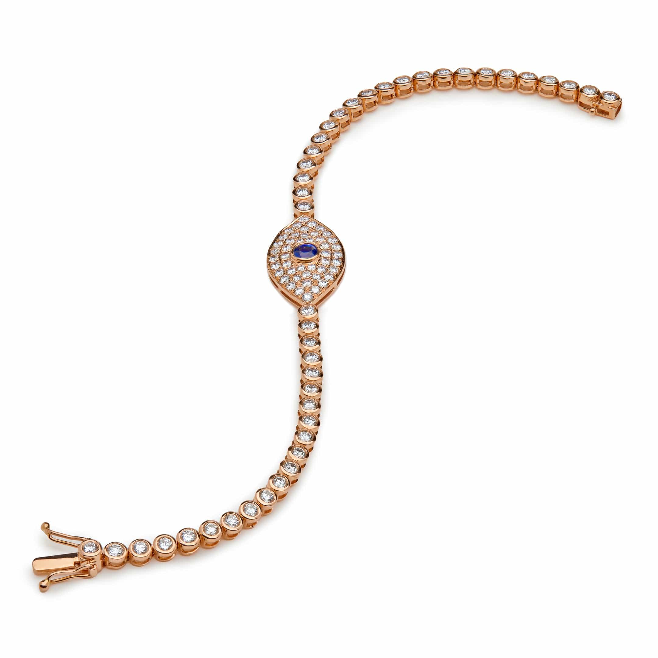 Evil Eye Blue Sapphire and White Diamond Rose Gold Bracelet - Image 2