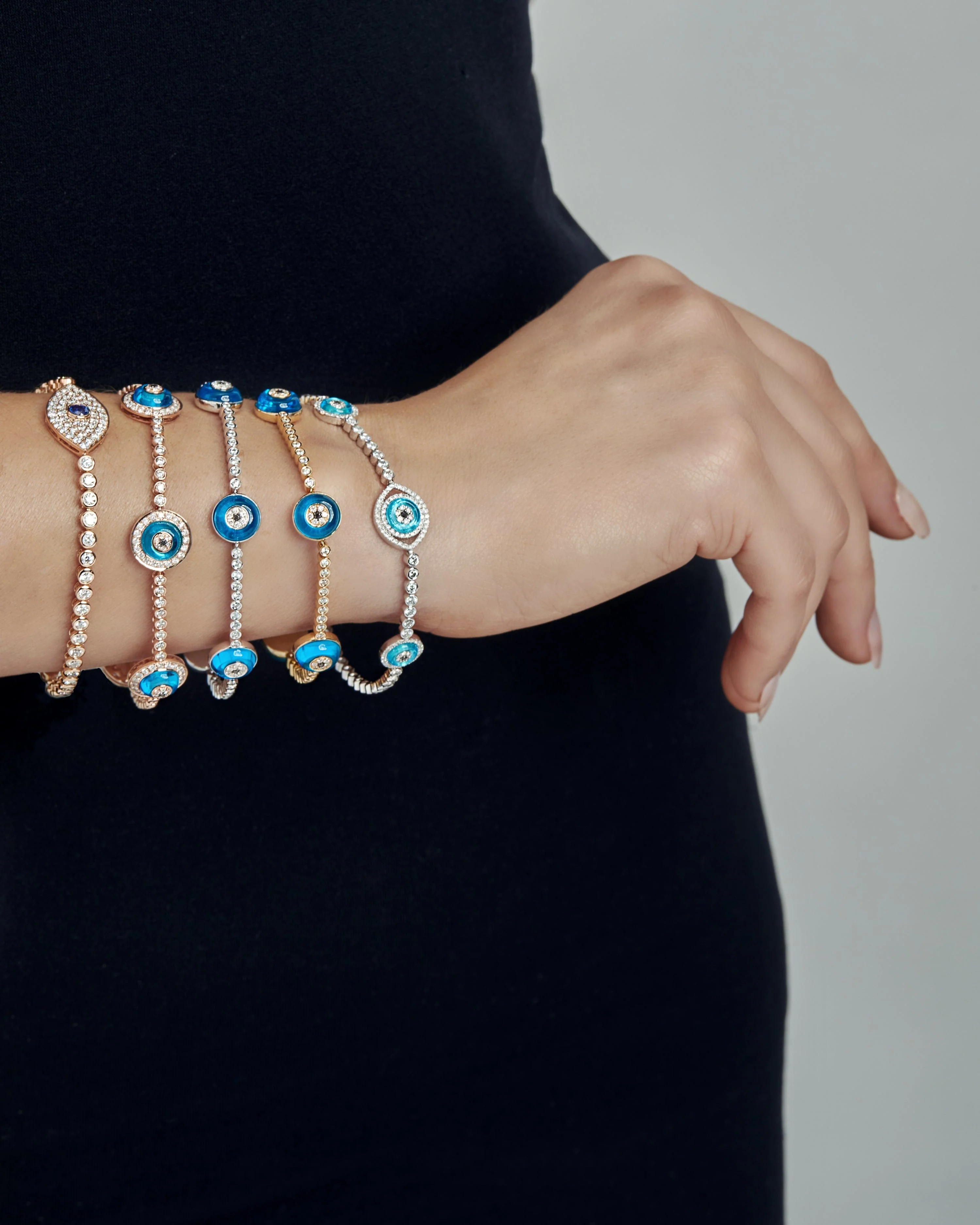 Evil Eye Blue Sapphire and White Diamond Rose Gold Bracelet - Image 4