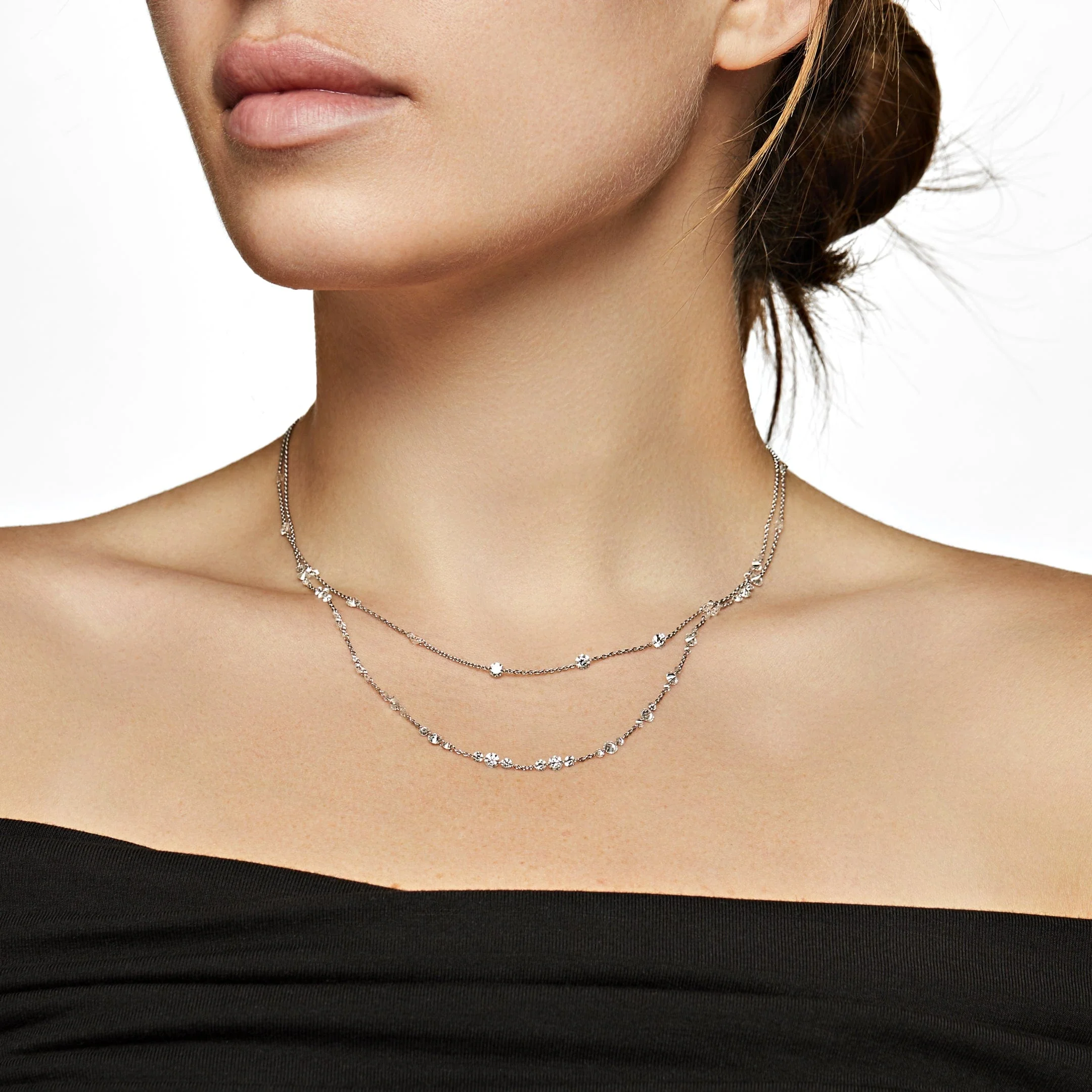 Floating Diamond Trio Tennis Necklace in White Gold - Image 2