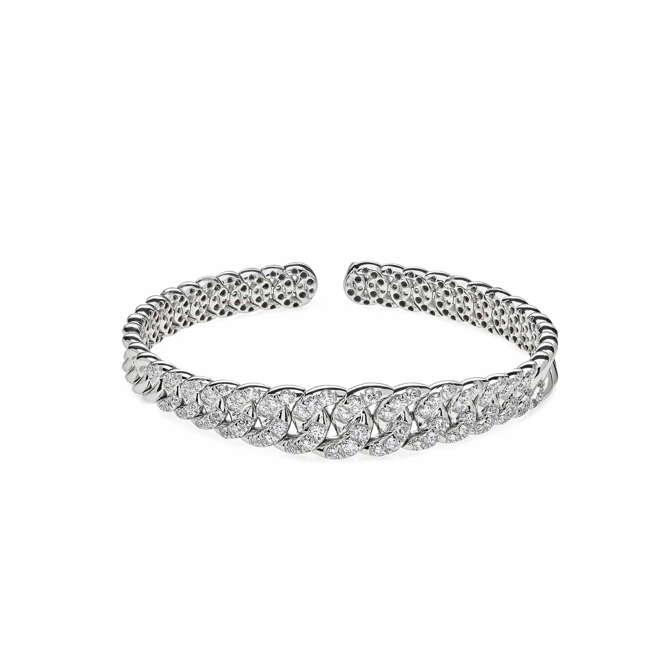 Graduated Pavé White Gold Cuff Bracelet