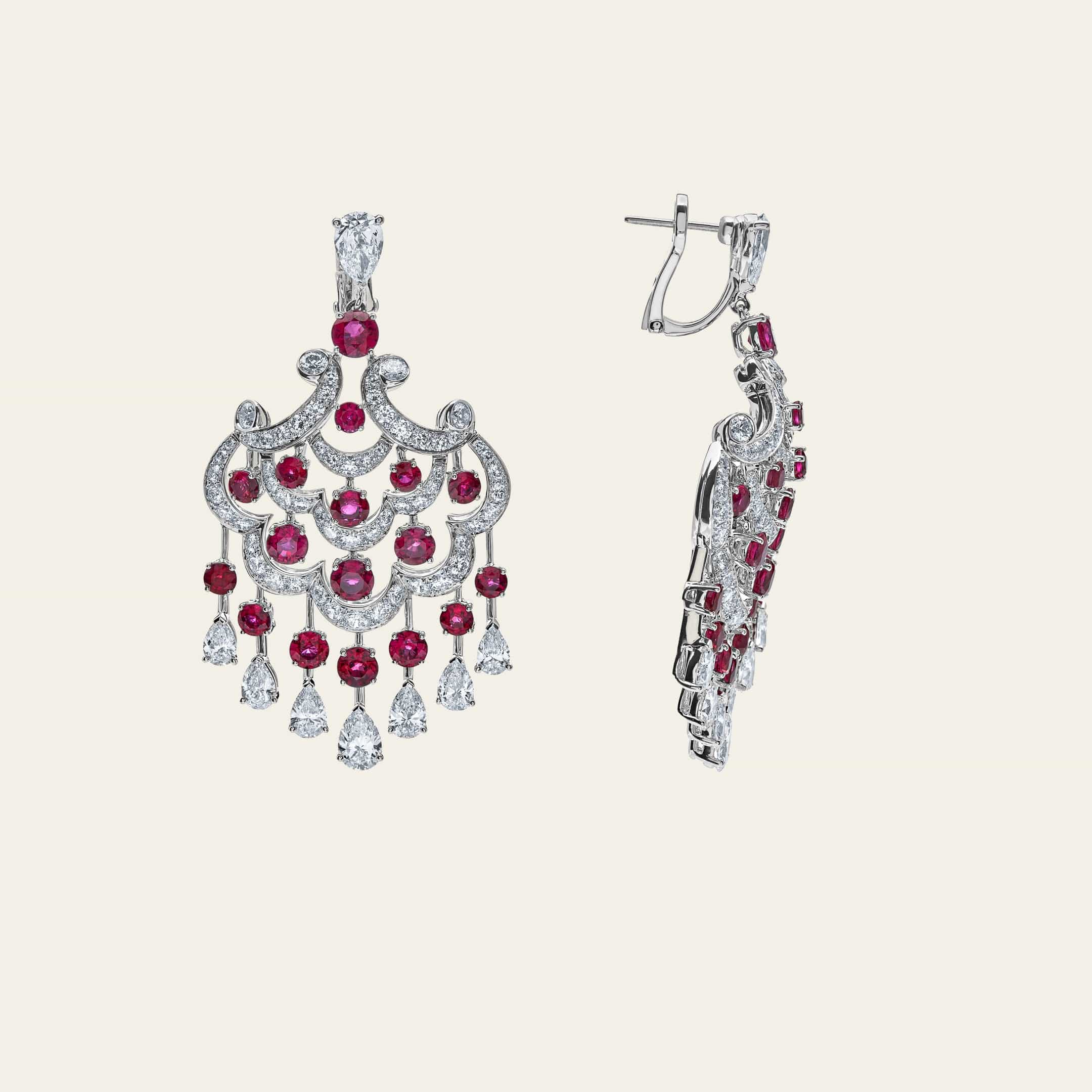 Graff White Gold Ruby and Diamond Chandelier Earrings - Image 3