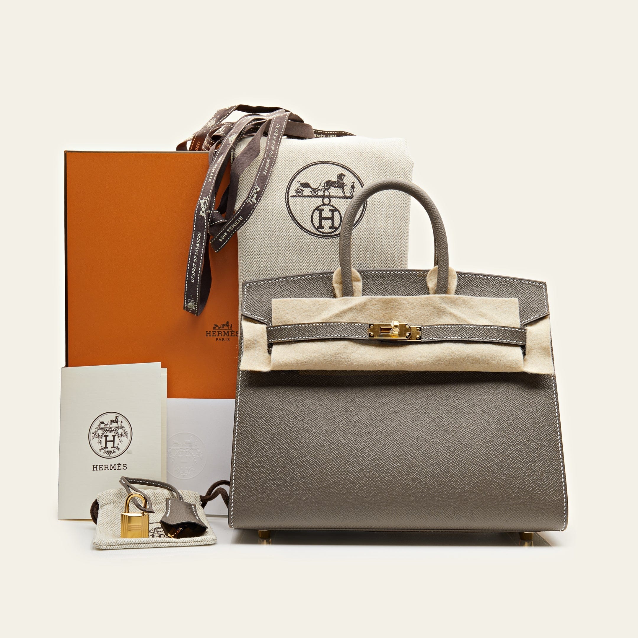 Hermès Etoupe Birkin Sellier 25 Epsom Gold Hardware - Image 9