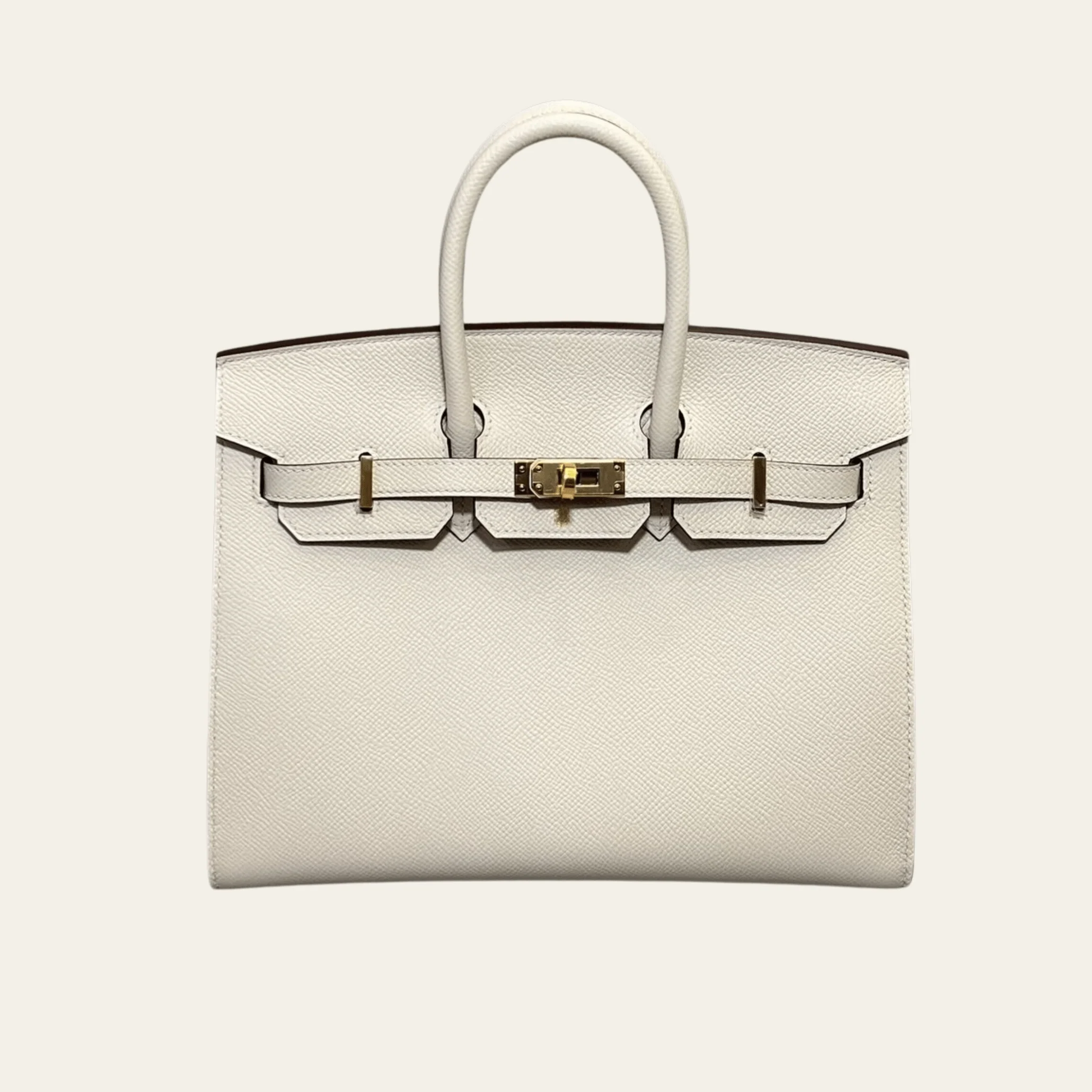 Hermès Craie and Gold Birkin Sellier 25 Epsom Gold Hardware