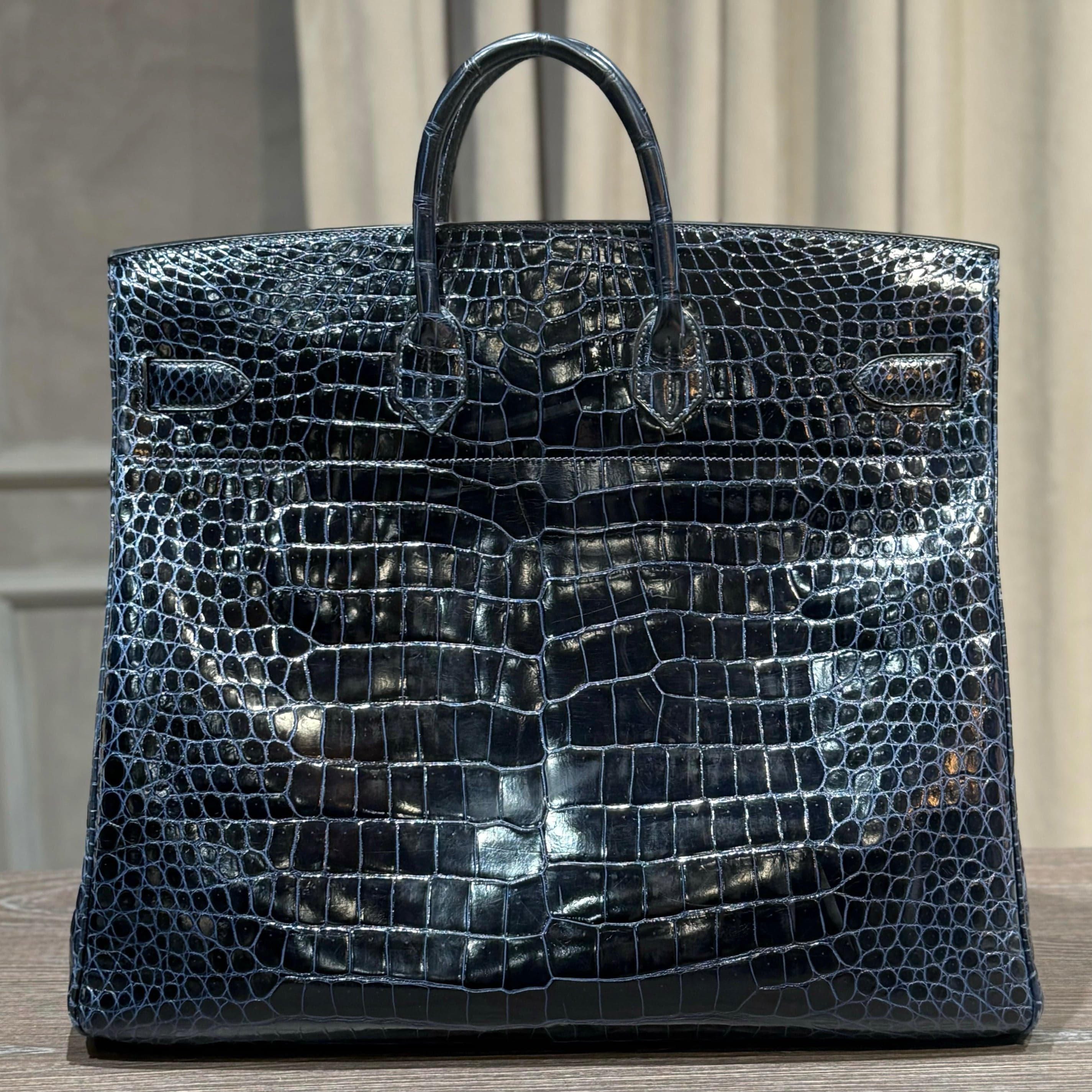 Hermès Bleu Marine Birkin HAC 50 Porosus Crocodile Palladium Hardware - Image 3