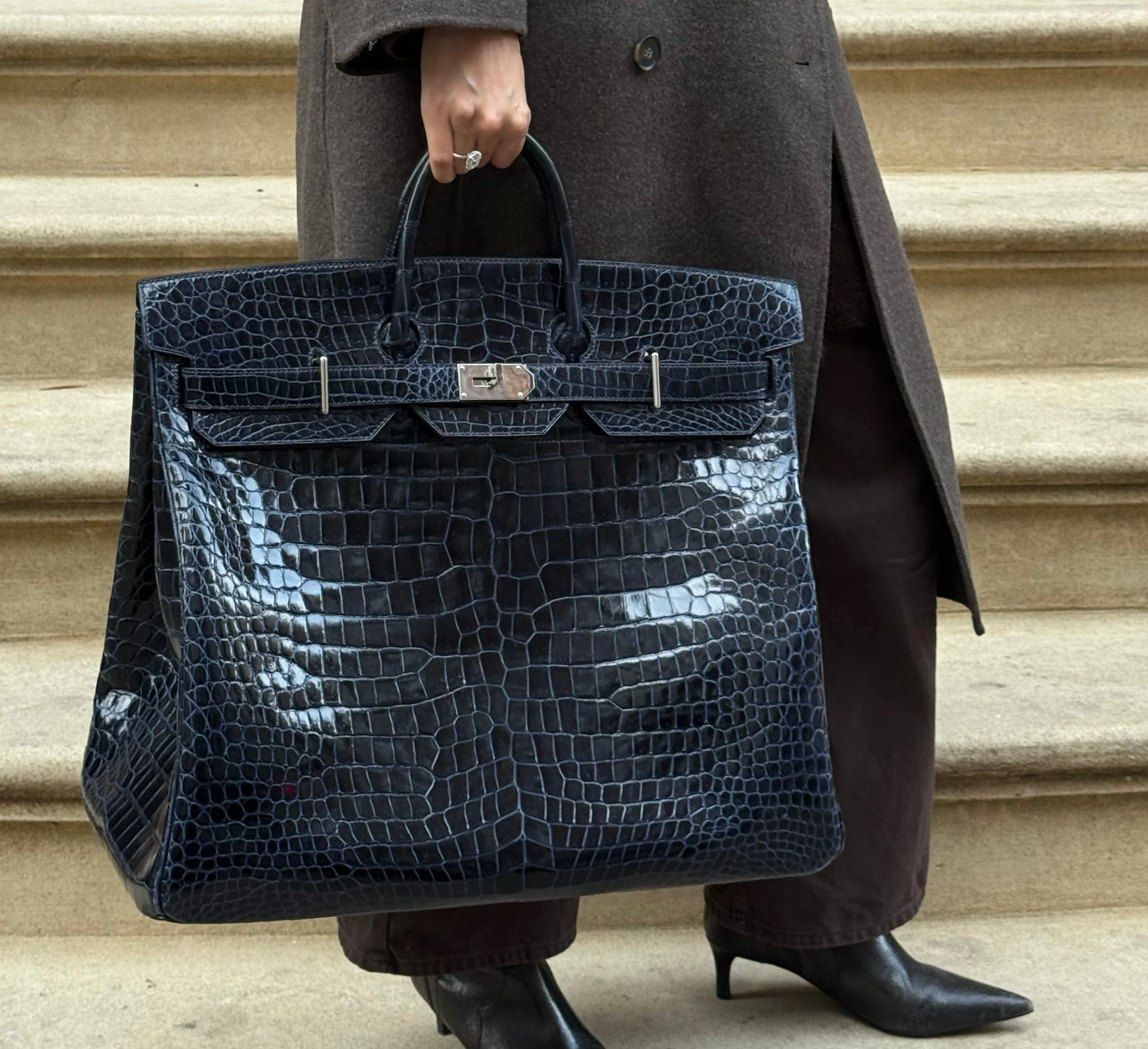 Hermès Bleu Marine Birkin HAC 50 Porosus Crocodile Palladium Hardware - Image 7