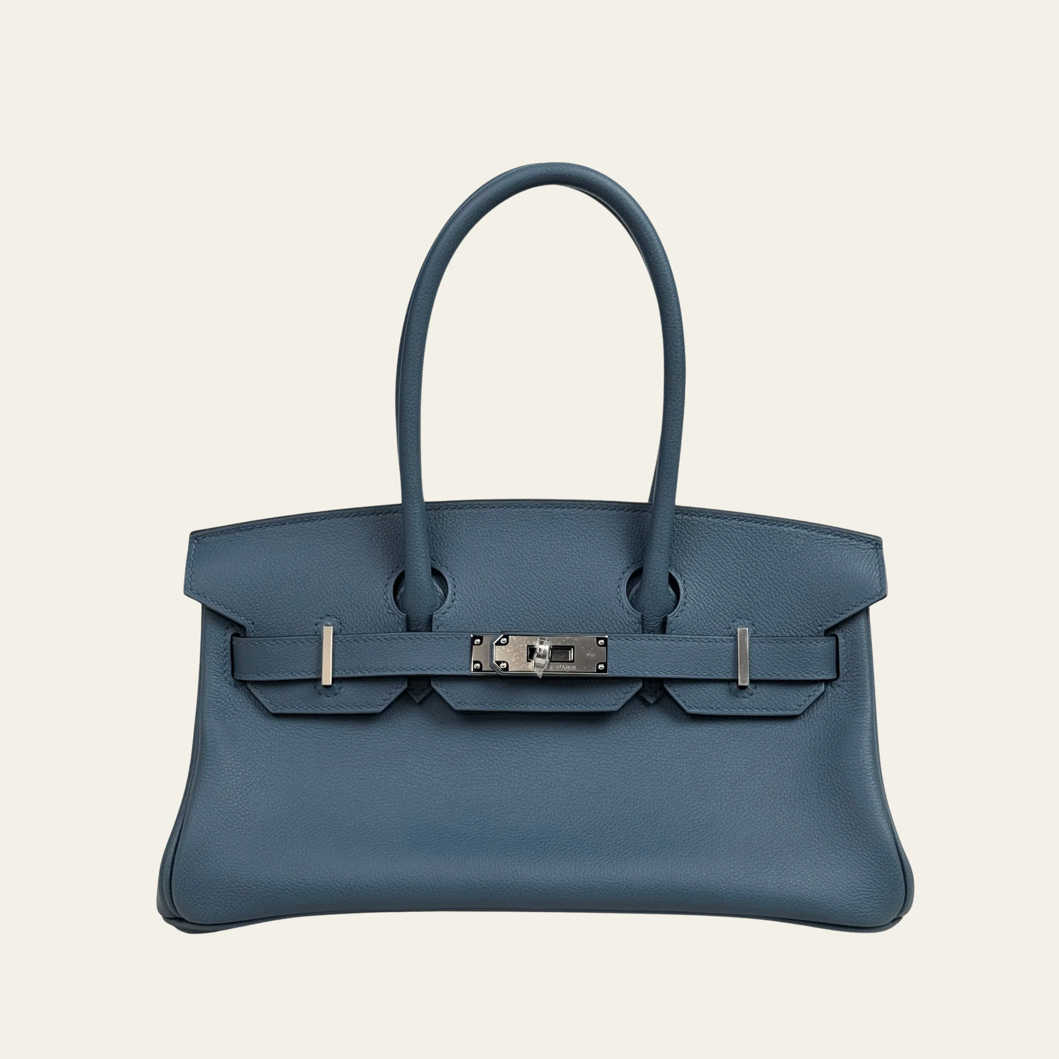 Hermès Bleu Tempete Shoulder Birkin Light 29 Evercolor Palladium Hardware