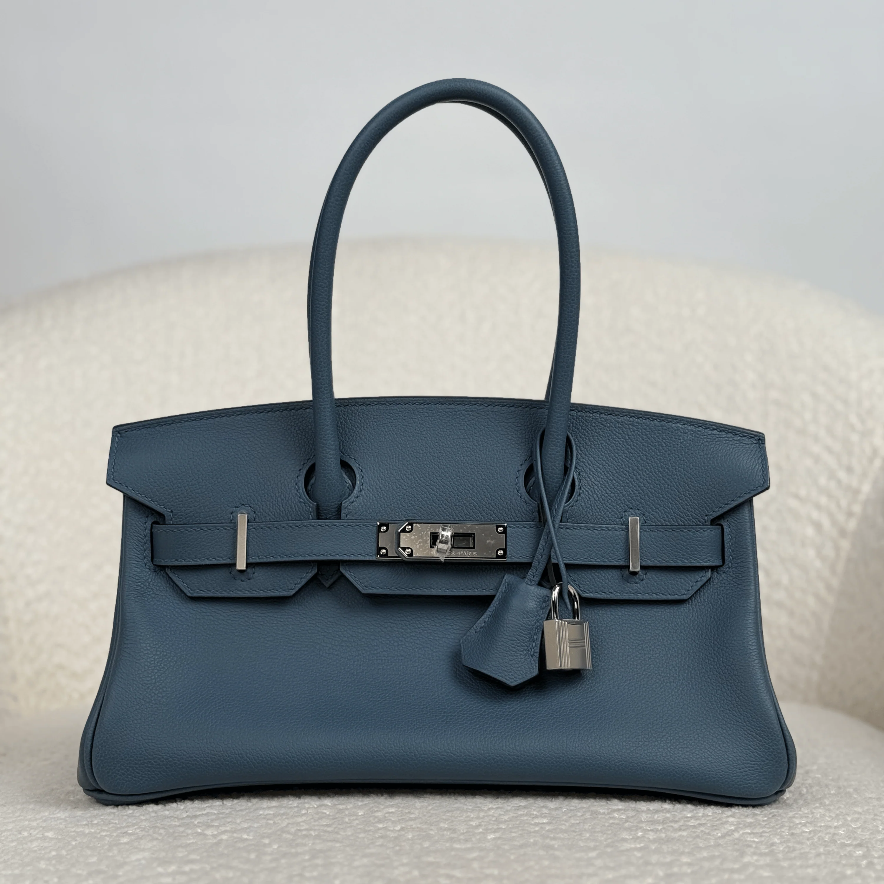 Hermès Bleu Tempete Shoulder Birkin Light 29 Evercolor Palladium Hardware - Image 2