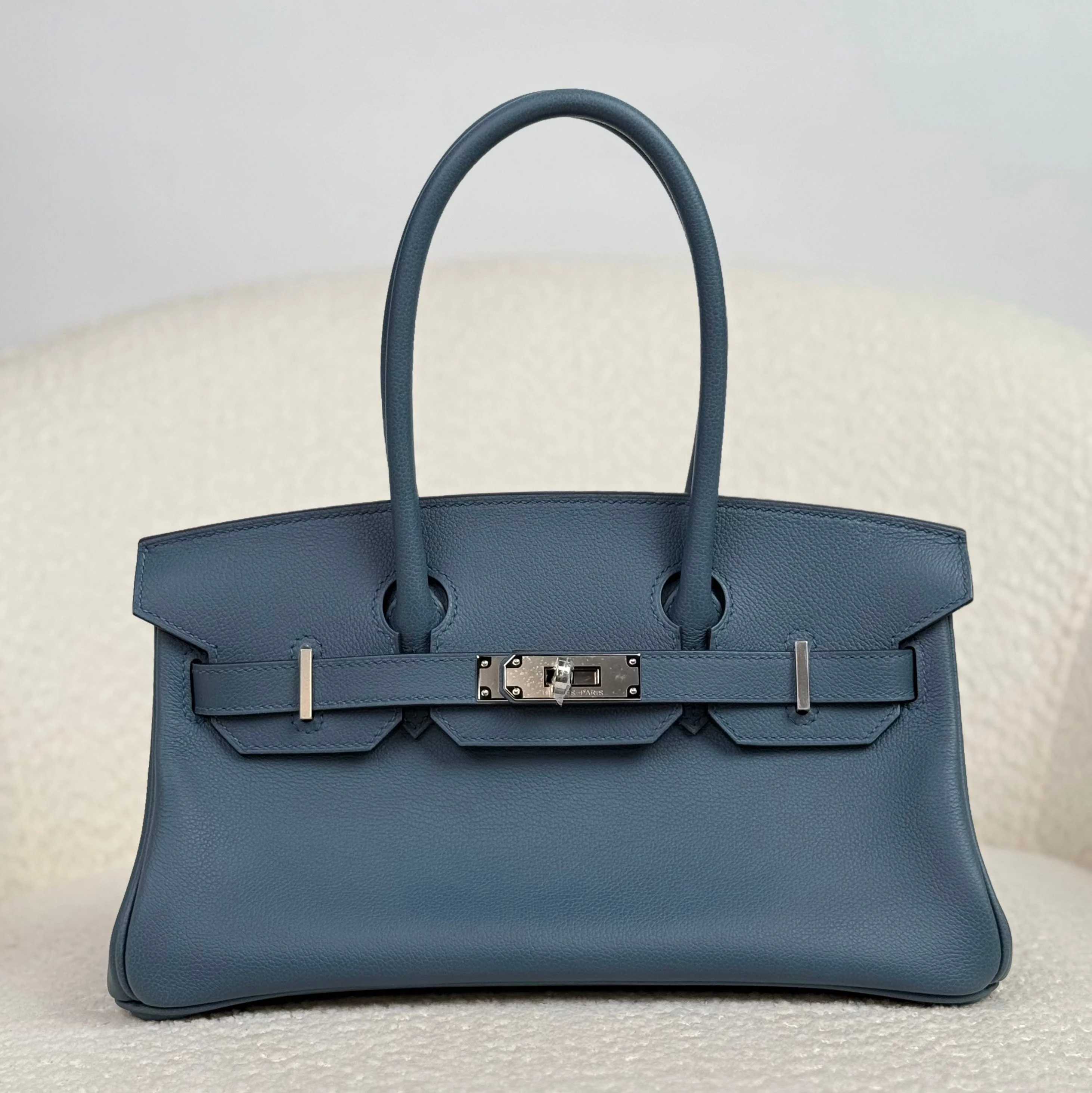 Hermès Bleu Tempete Shoulder Birkin Light 29 Evercolor Palladium Hardware - Image 3