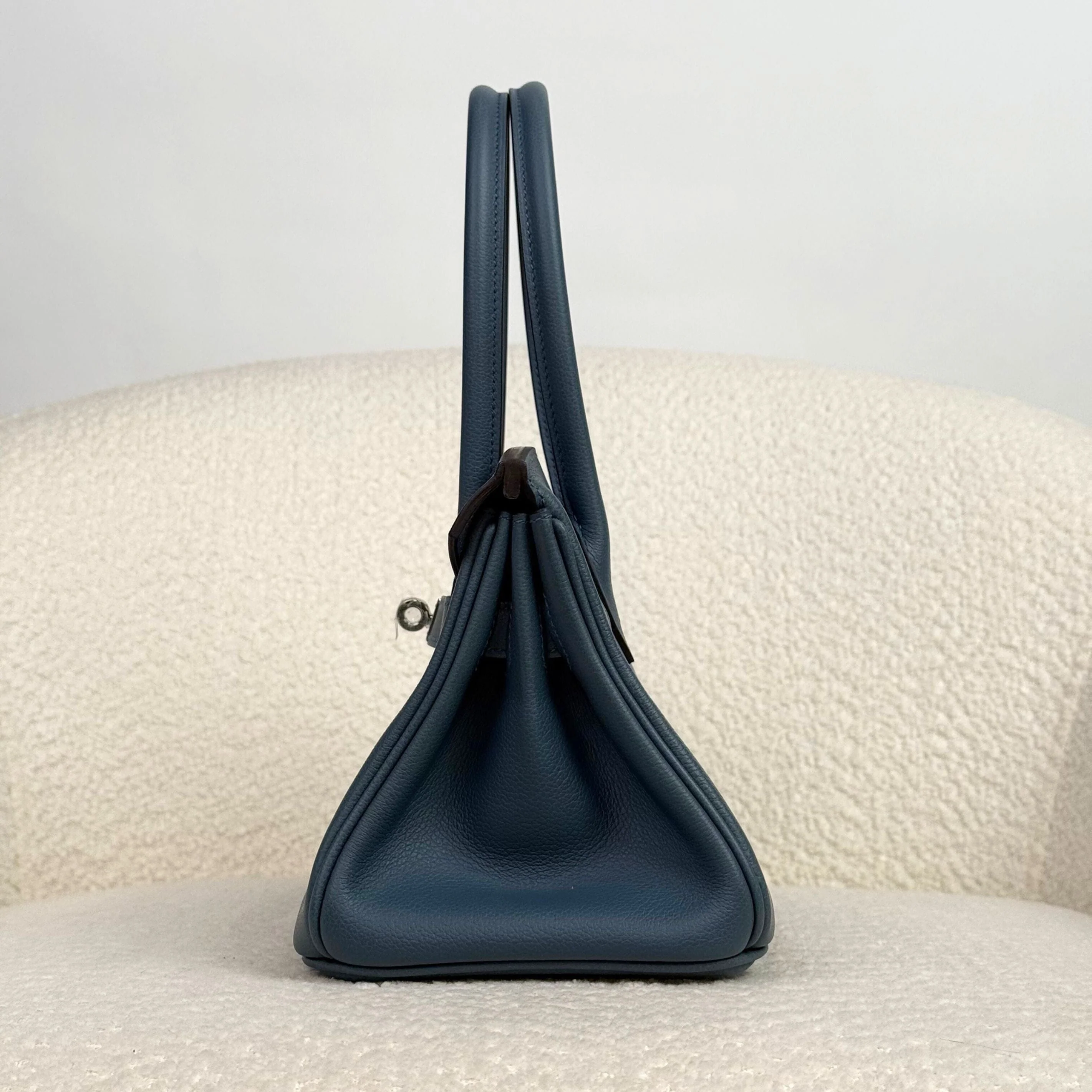 Hermès Bleu Tempete Shoulder Birkin Light 29 Evercolor Palladium Hardware - Image 6