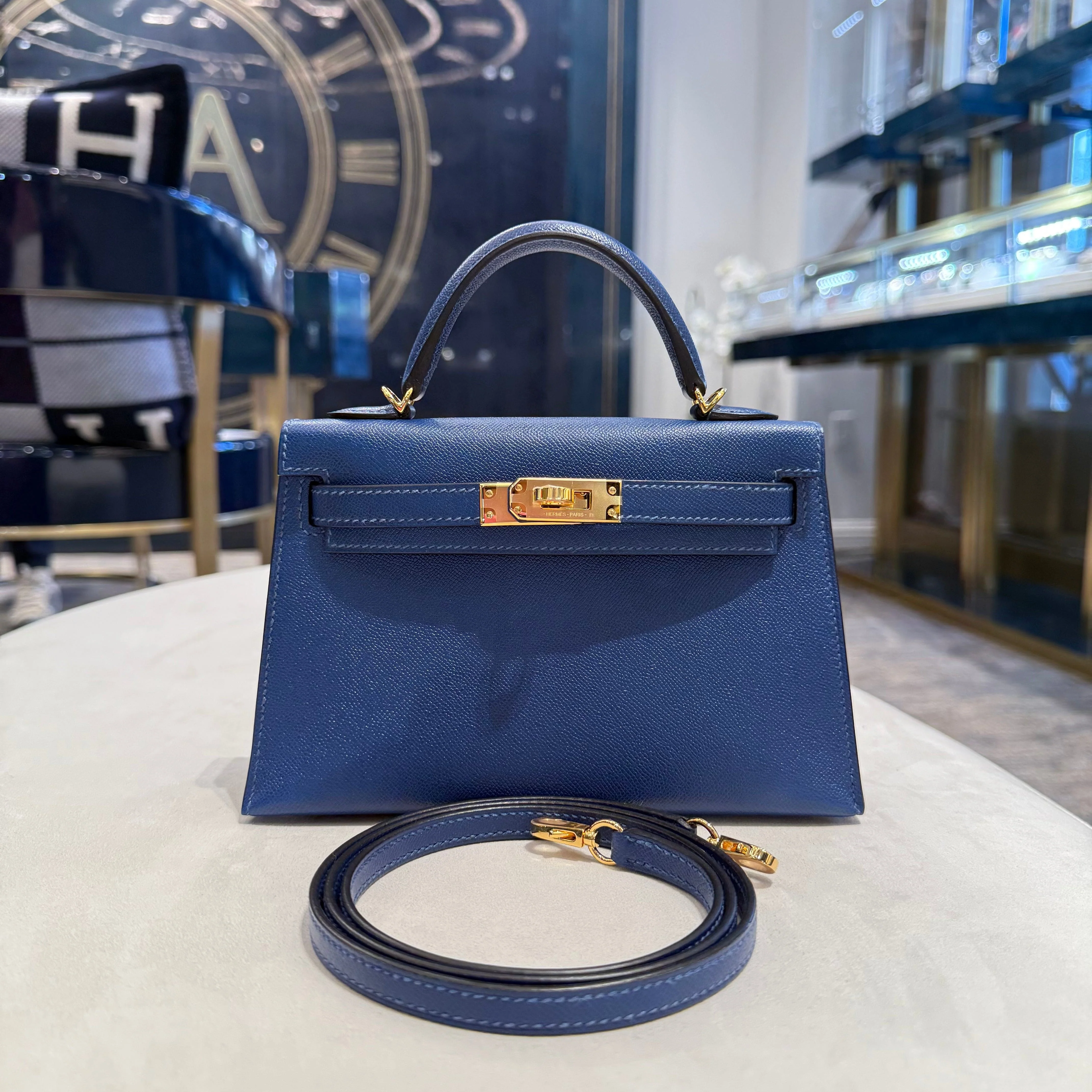 Hermès Deep Blue Mini Kelly Sellier 20 Madame Gold Hardware - Image 2