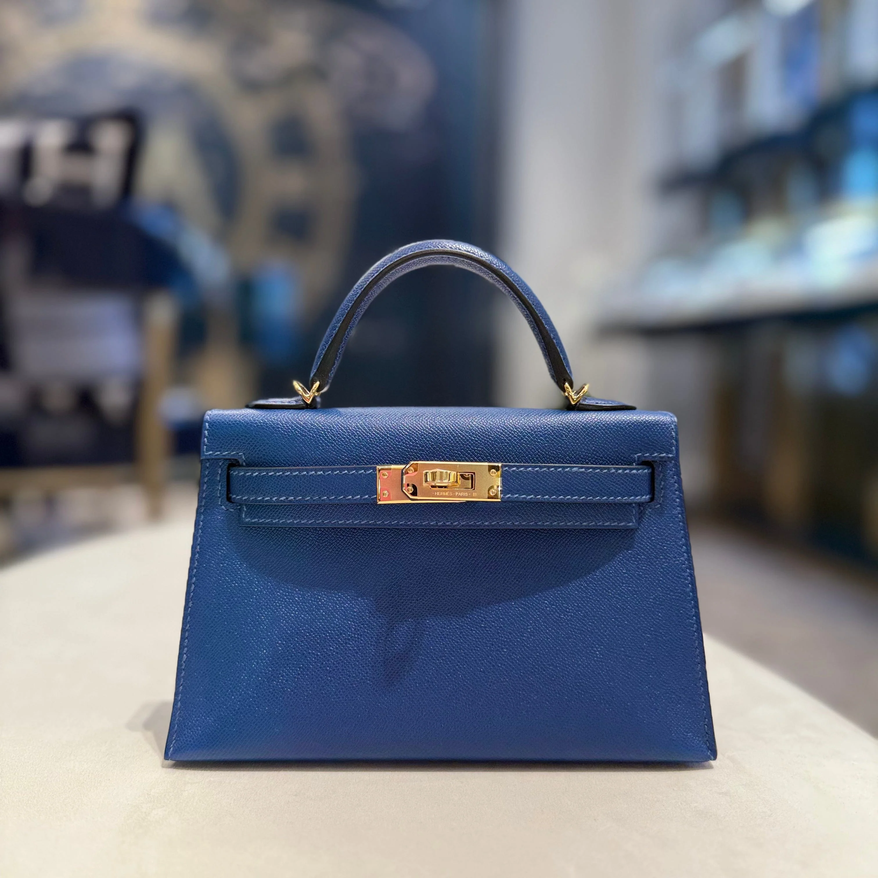 Hermès Deep Blue Mini Kelly Sellier 20 Madame Gold Hardware - Image 3