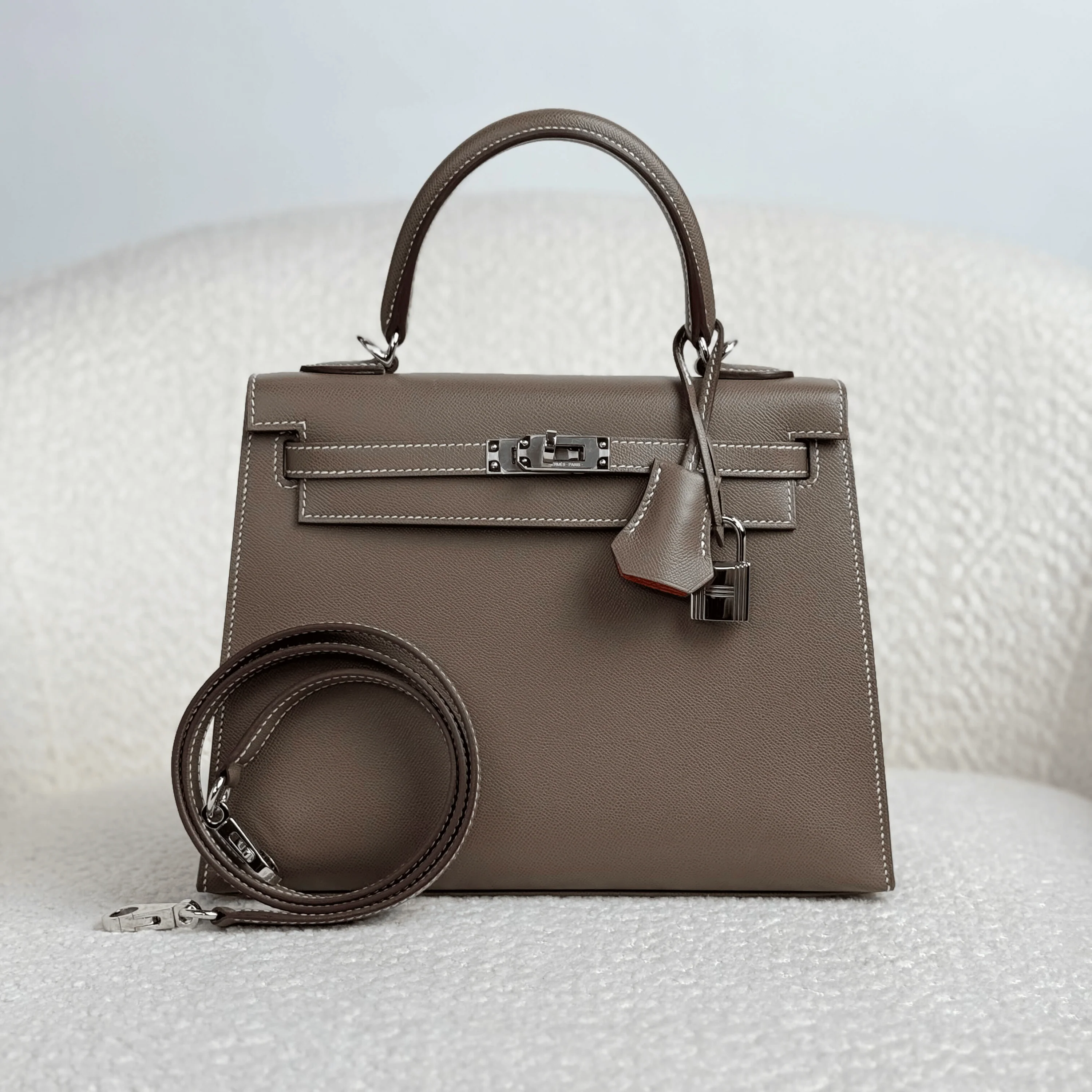 Hermès Etoupe Kelly Sellier 25 Verso Orange Epsom Palladium Hardware - Image 2