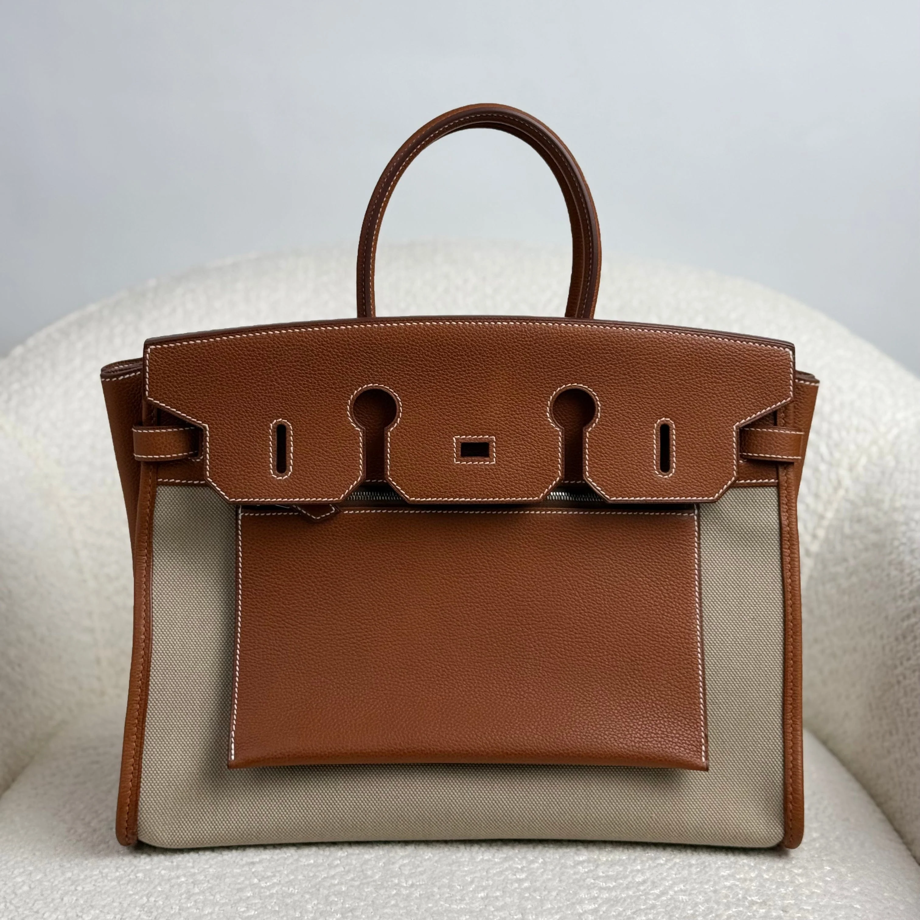 Hermès Fauve Barenia Birkin 35 A L'Envers Ficelle-Ecru H Dyed Canvas Palladium Hardware Limited Edition - Image 2
