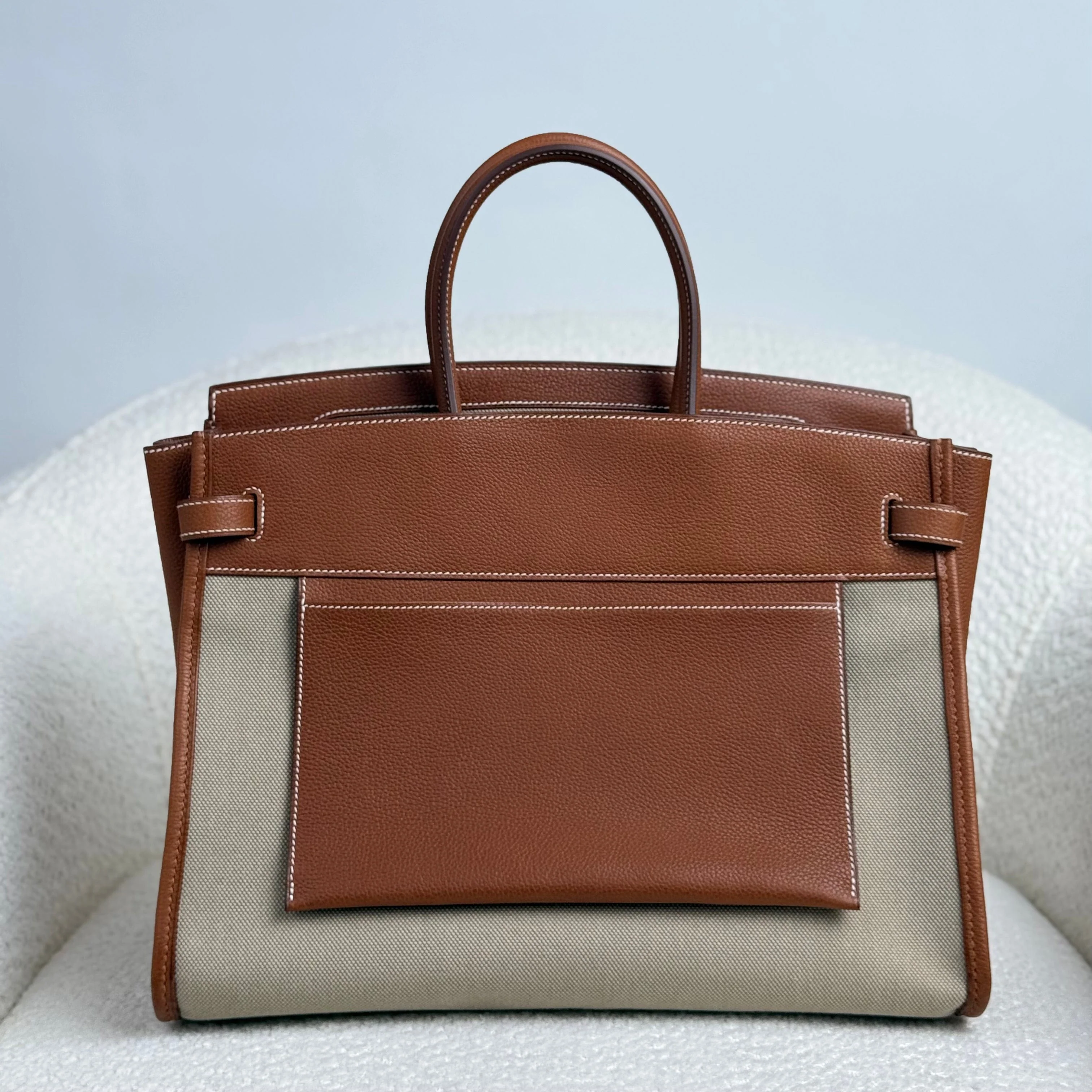 Hermès Fauve Barenia Birkin 35 A L'Envers Ficelle-Ecru H Dyed Canvas Palladium Hardware Limited Edition - Image 3