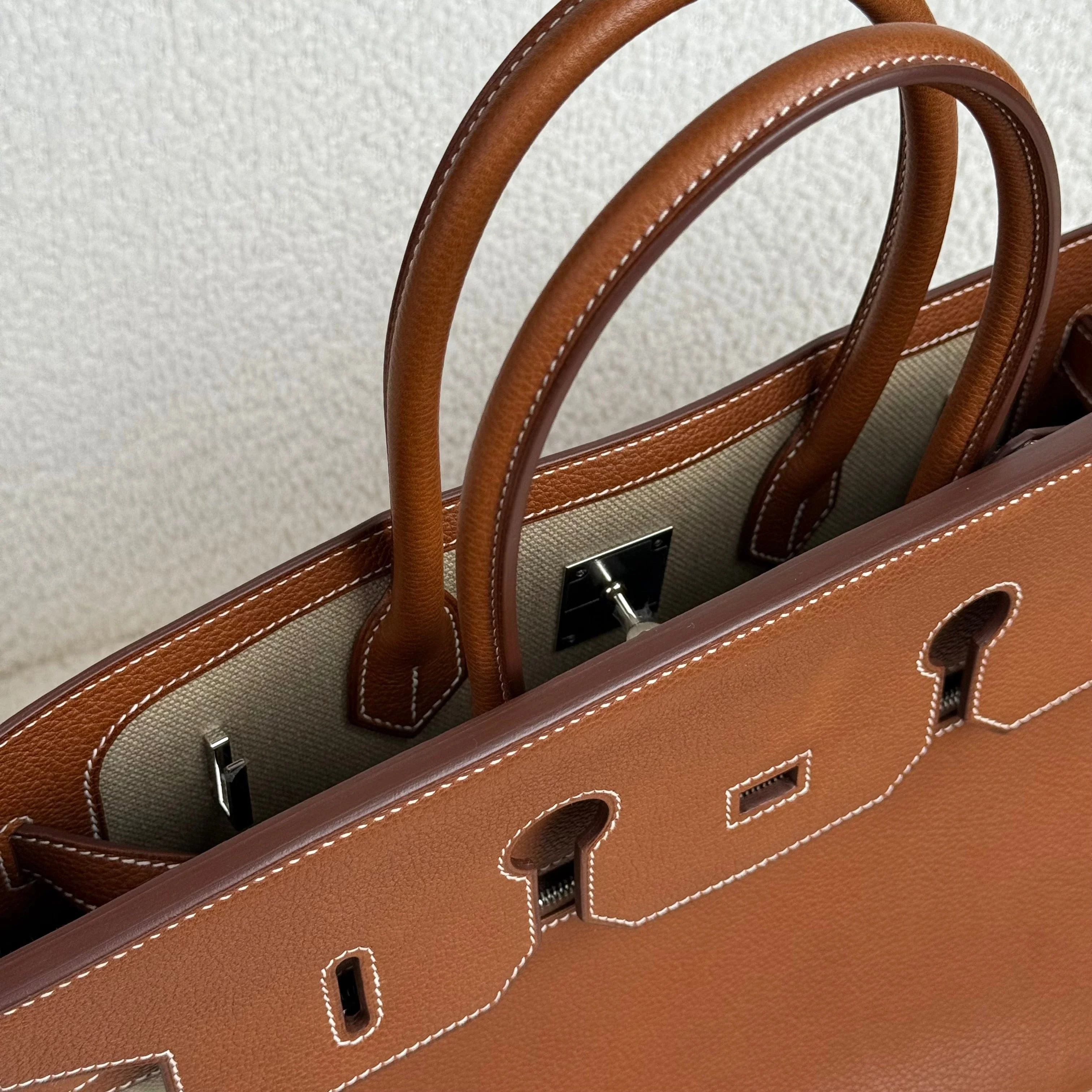 Hermès Fauve Barenia Birkin 35 A L'Envers Ficelle-Ecru H Dyed Canvas Palladium Hardware Limited Edition - Image 6