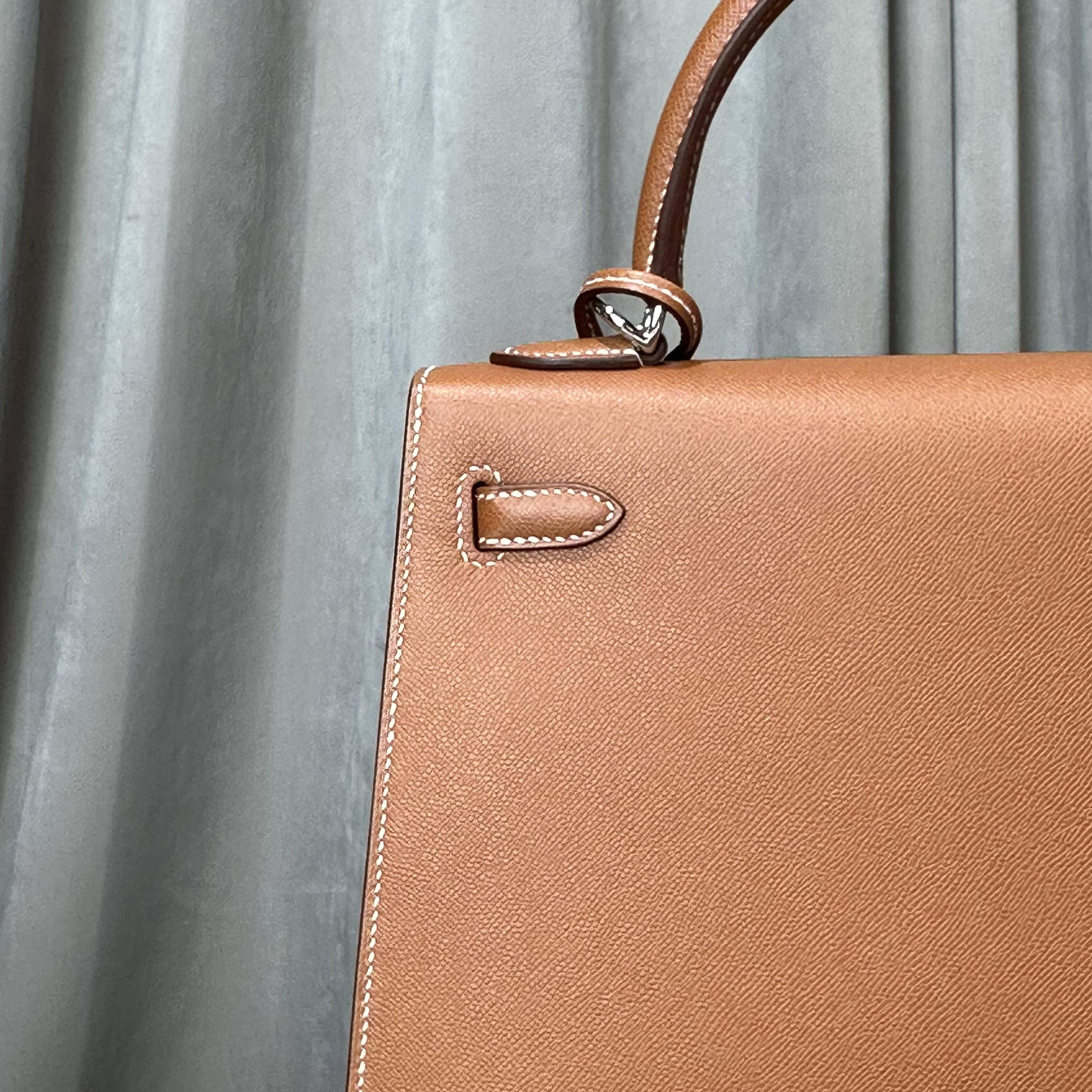 Hermès Gold and Bleu Petrole Kelly Sellier 25 Verso Madame Calfskin Palladium Hardware - Image 10