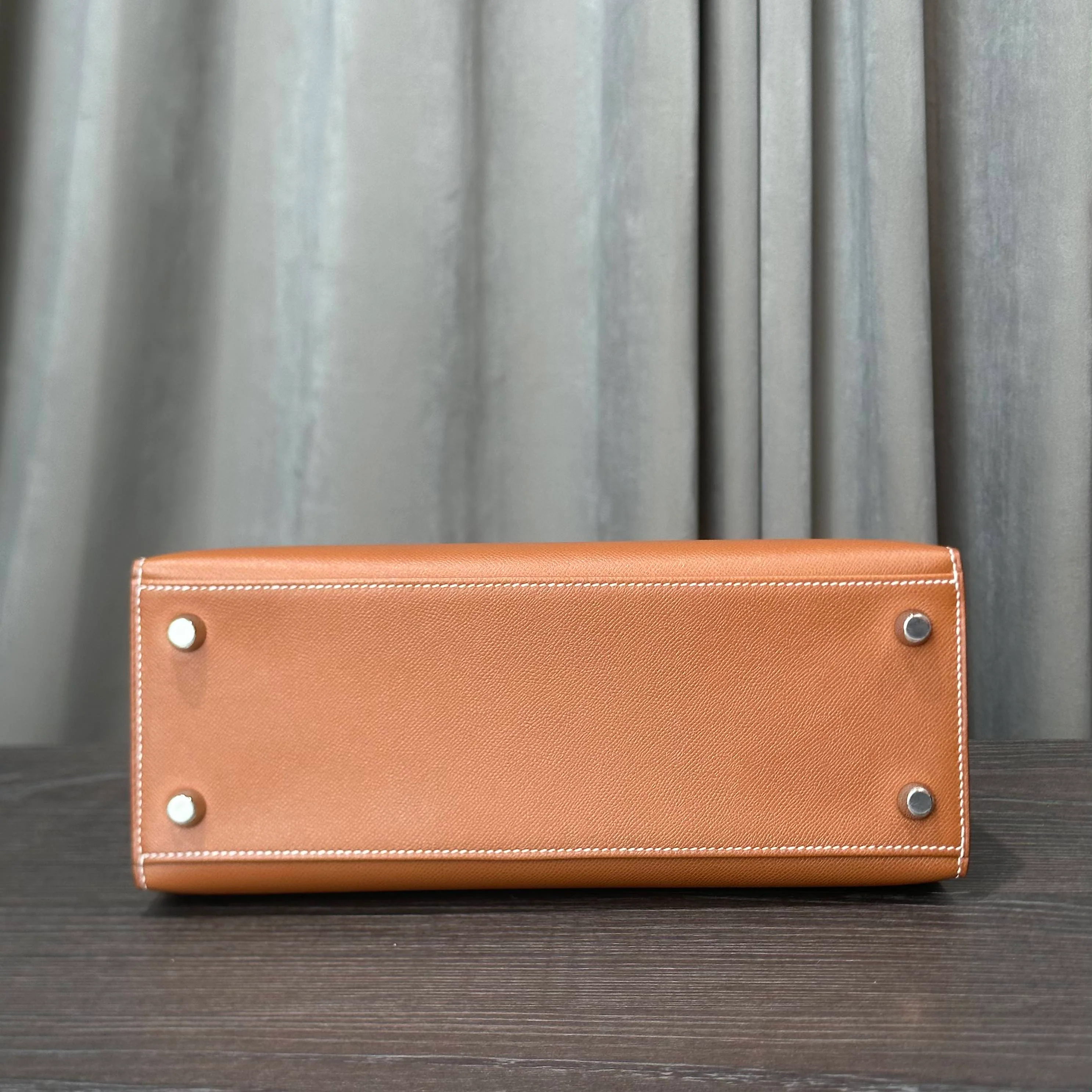 Hermès Gold and Bleu Petrole Kelly Sellier 25 Verso Madame Calfskin Palladium Hardware - Image 11