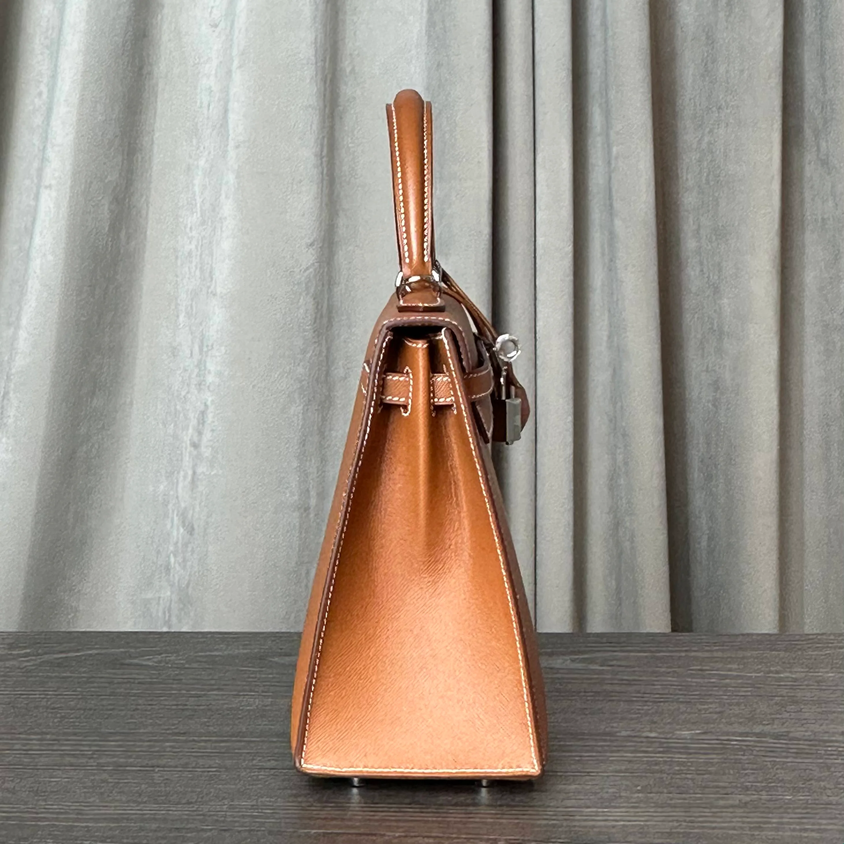 Hermès Gold and Bleu Petrole Kelly Sellier 25 Verso Madame Calfskin Palladium Hardware - Image 6