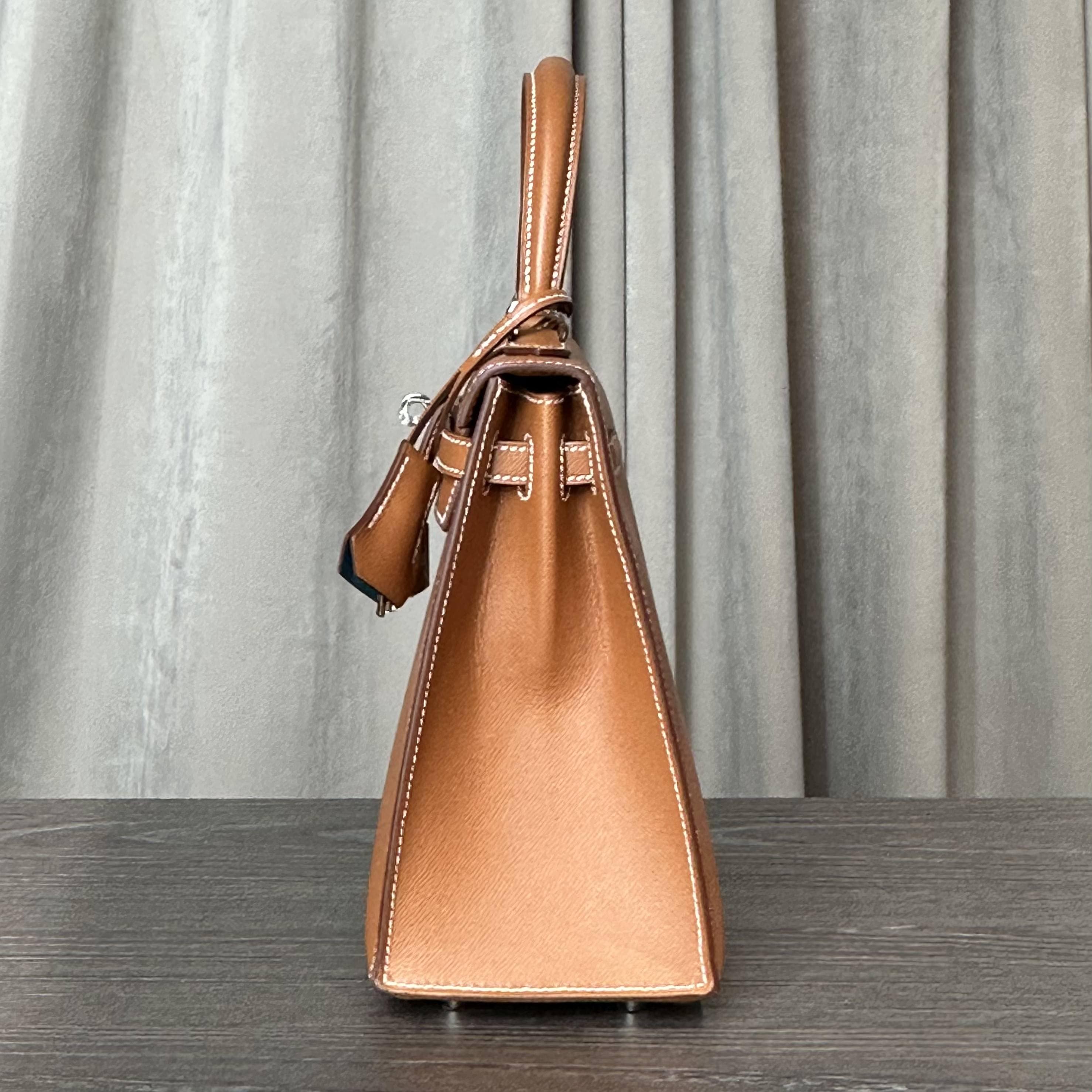 Hermès Gold and Bleu Petrole Kelly Sellier 25 Verso Madame Calfskin Palladium Hardware - Image 7