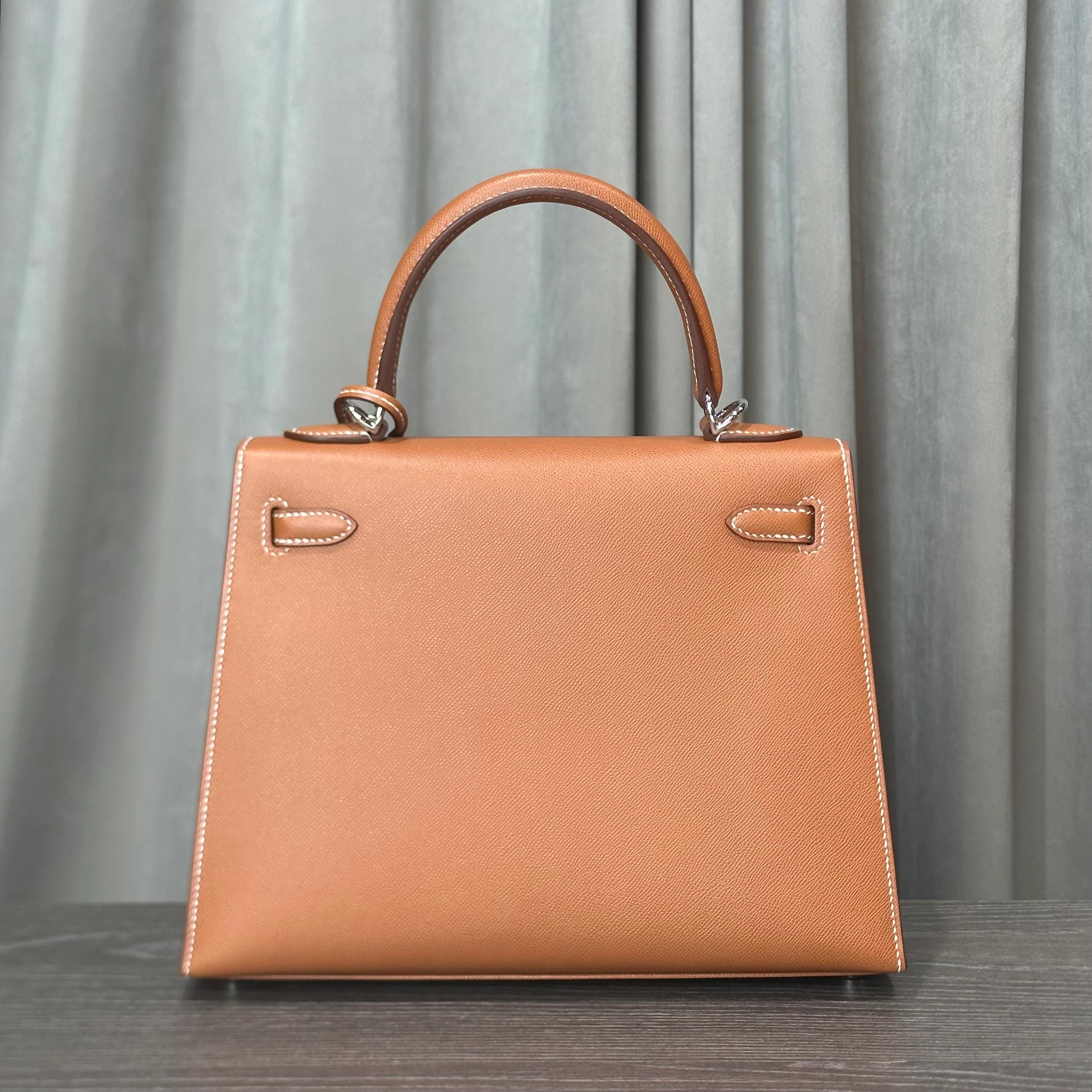 Hermès Gold and Bleu Petrole Kelly Sellier 25 Verso Madame Calfskin Palladium Hardware - Image 8