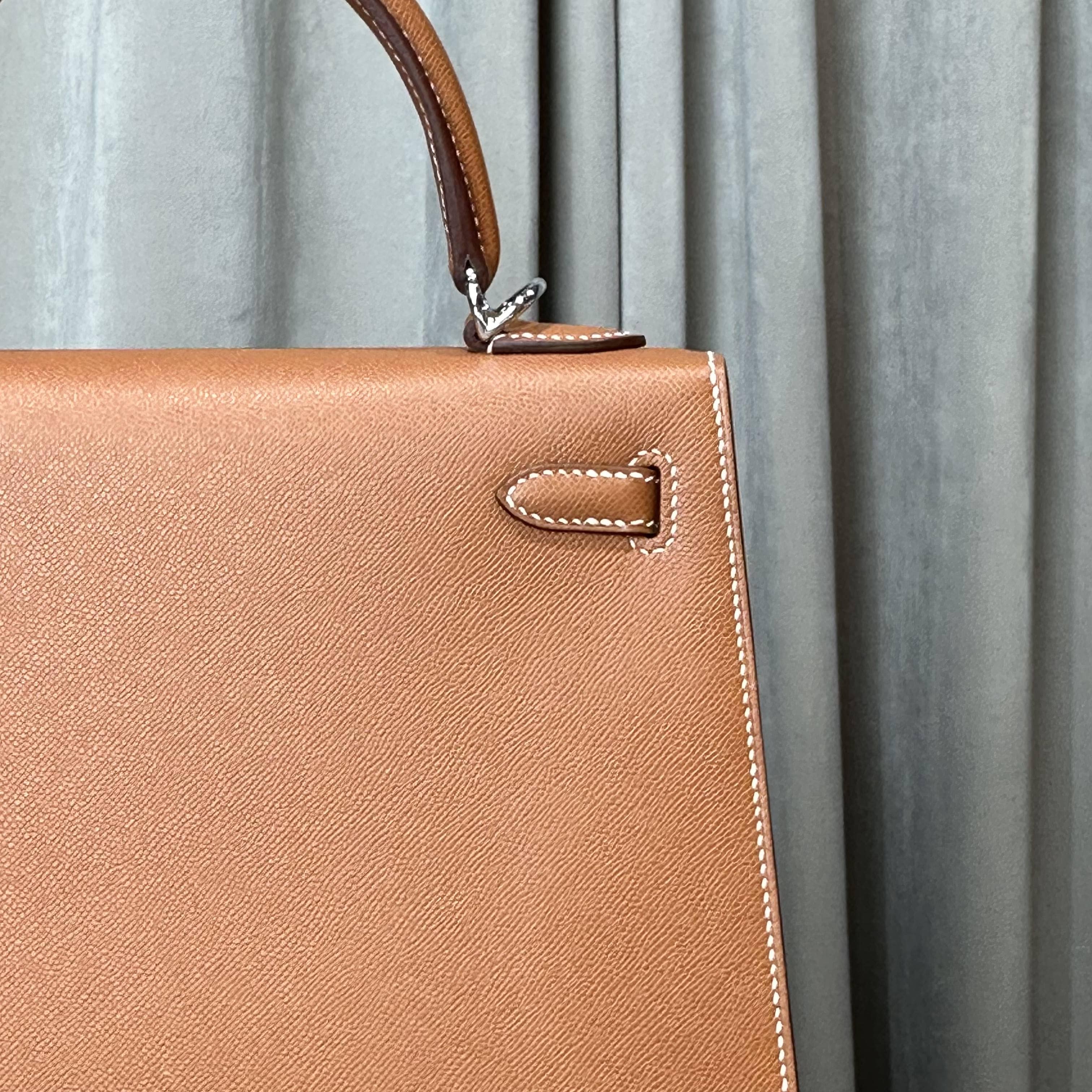 Hermès Gold and Bleu Petrole Kelly Sellier 25 Verso Madame Calfskin Palladium Hardware - Image 9