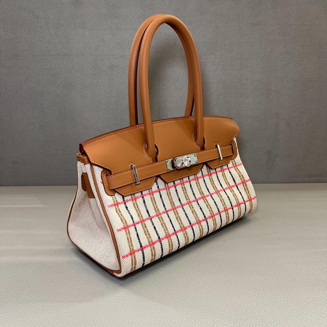 Hermès Gold Shoulder Birkin 29 Ecru, Beige, Rose Pop, Noir and Fauve Swift and Embroidered Canvas Palladium Hardware - Image 3