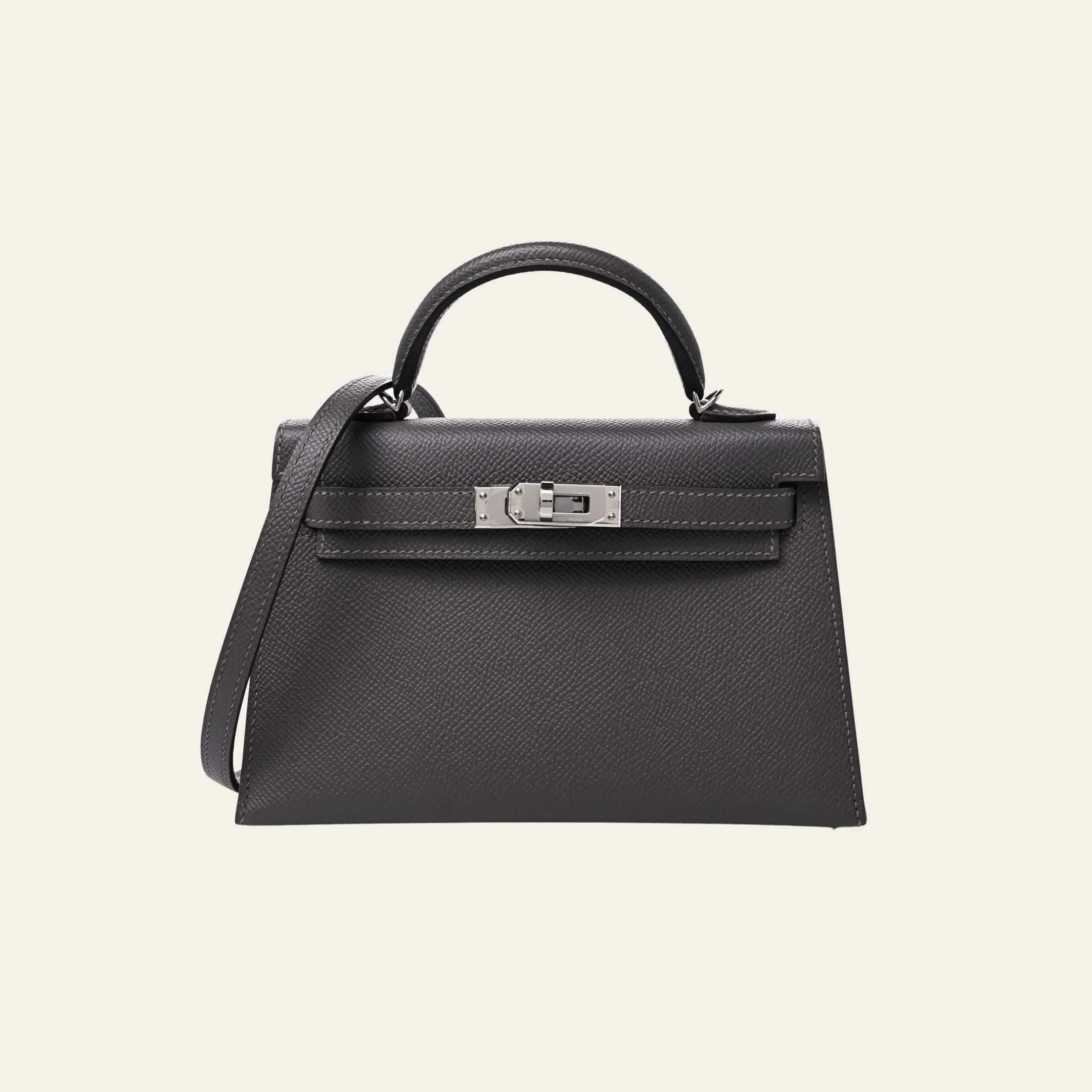 Hermès Gris Meyer and Noir Mini Kelly Sellier 20 Verso Epsom Palladium Hardware
