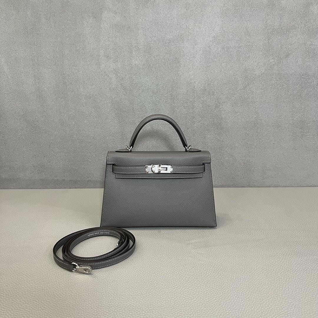 Hermès Gris Meyer and Noir Mini Kelly Sellier 20 Verso Epsom Palladium Hardware - Image 3