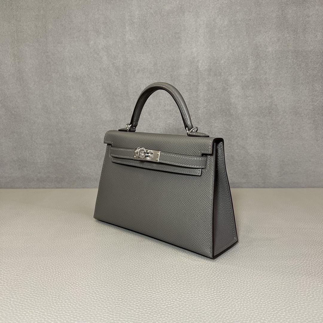Hermès Gris Meyer and Noir Mini Kelly Sellier 20 Verso Epsom Palladium Hardware - Image 4