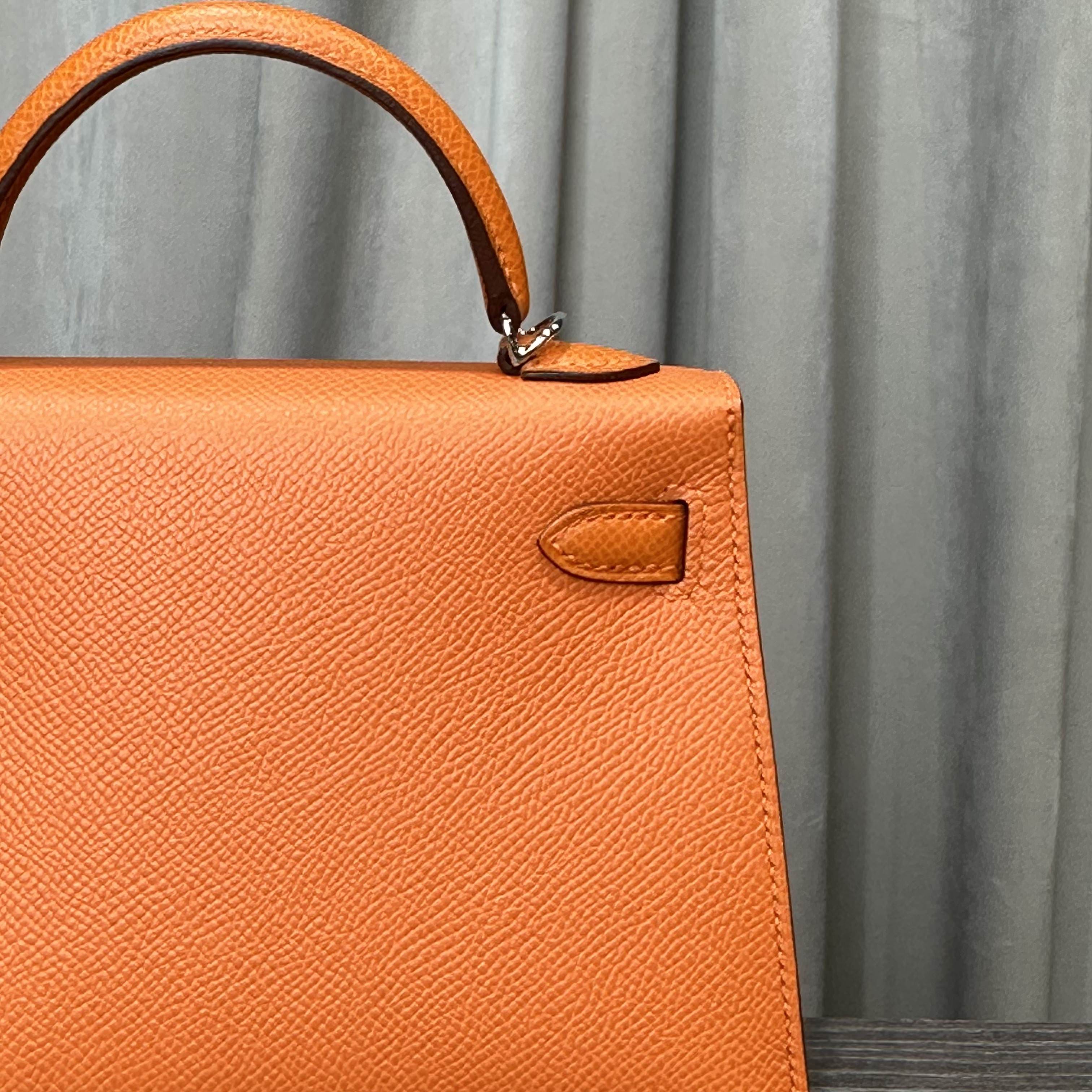 Hermès Orange Mini Kelly Sellier 20 Epsom Palladium Hardware - Image 10