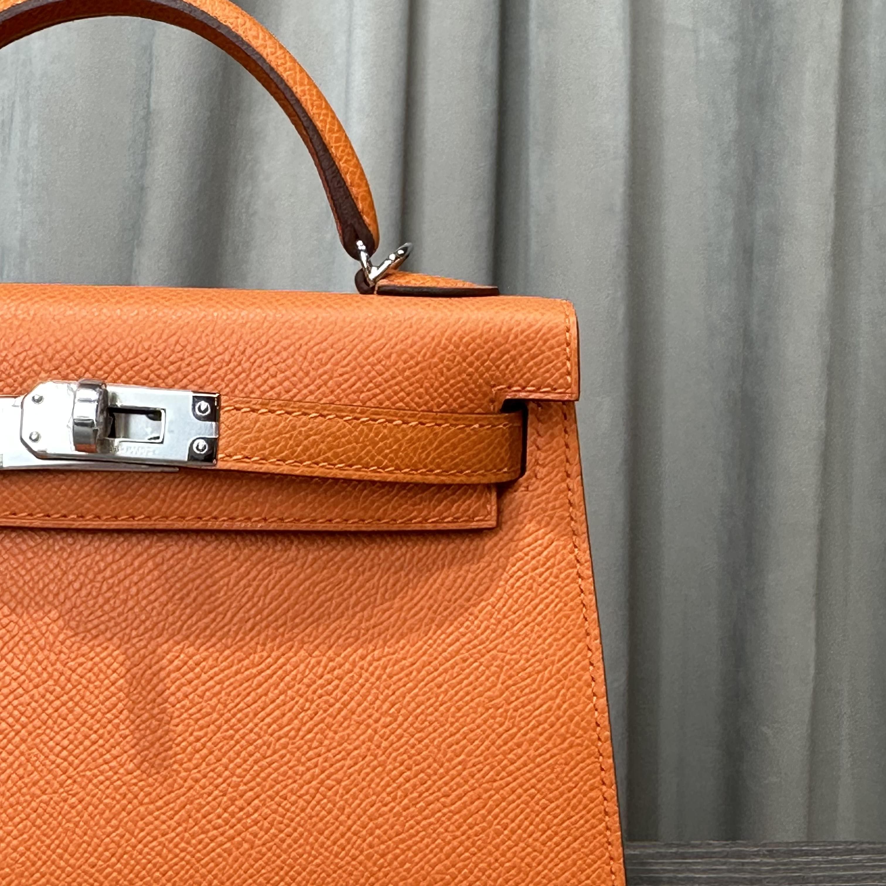 Hermès Orange Mini Kelly Sellier 20 Epsom Palladium Hardware - Image 5
