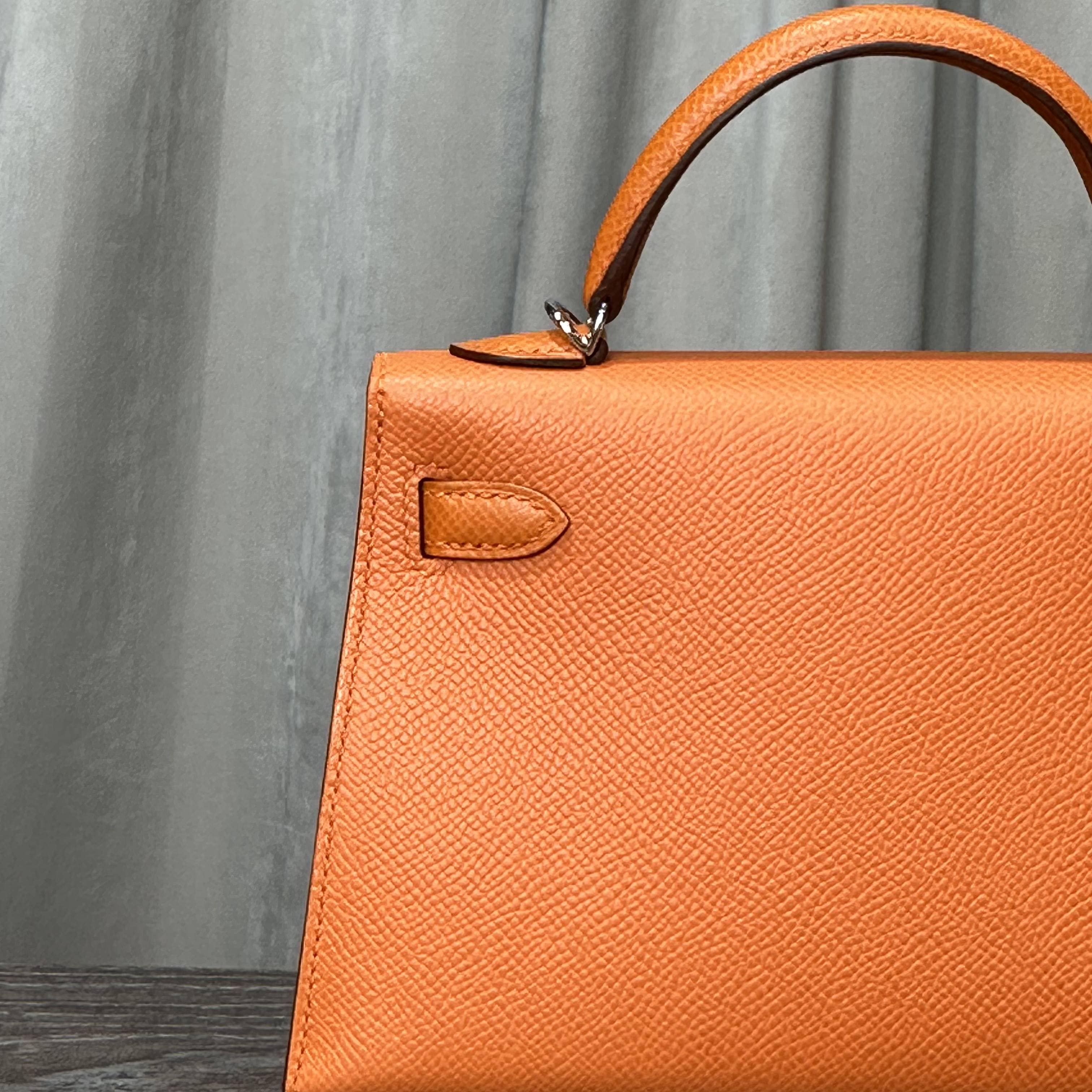 Hermès Orange Mini Kelly Sellier 20 Epsom Palladium Hardware - Image 9