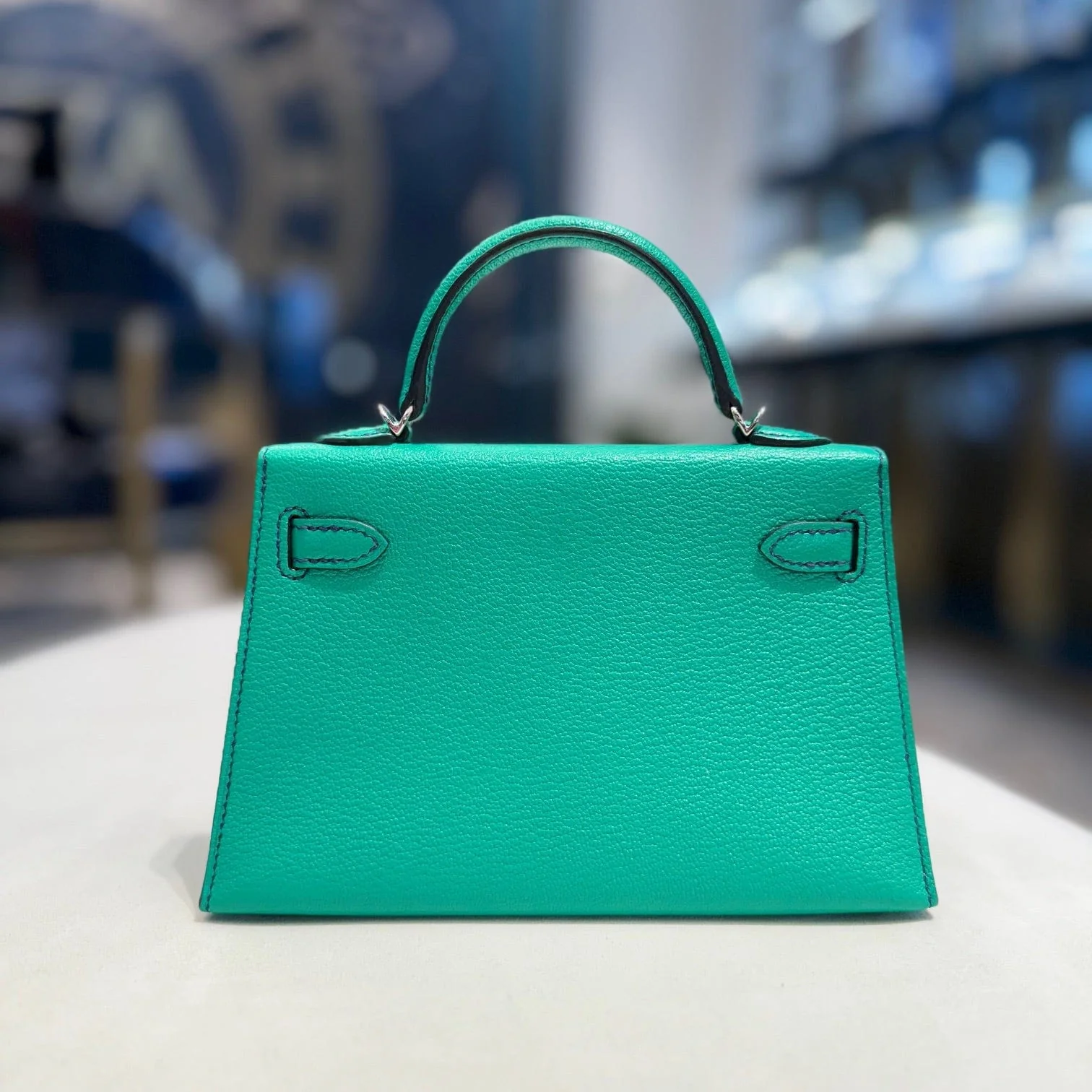 Hermès Menthe and Bleu Nuit Mini Kelly Sellier 20 Verso Chèvre Leather Palladium Hardware Hermès Special Order HSS - Image 3