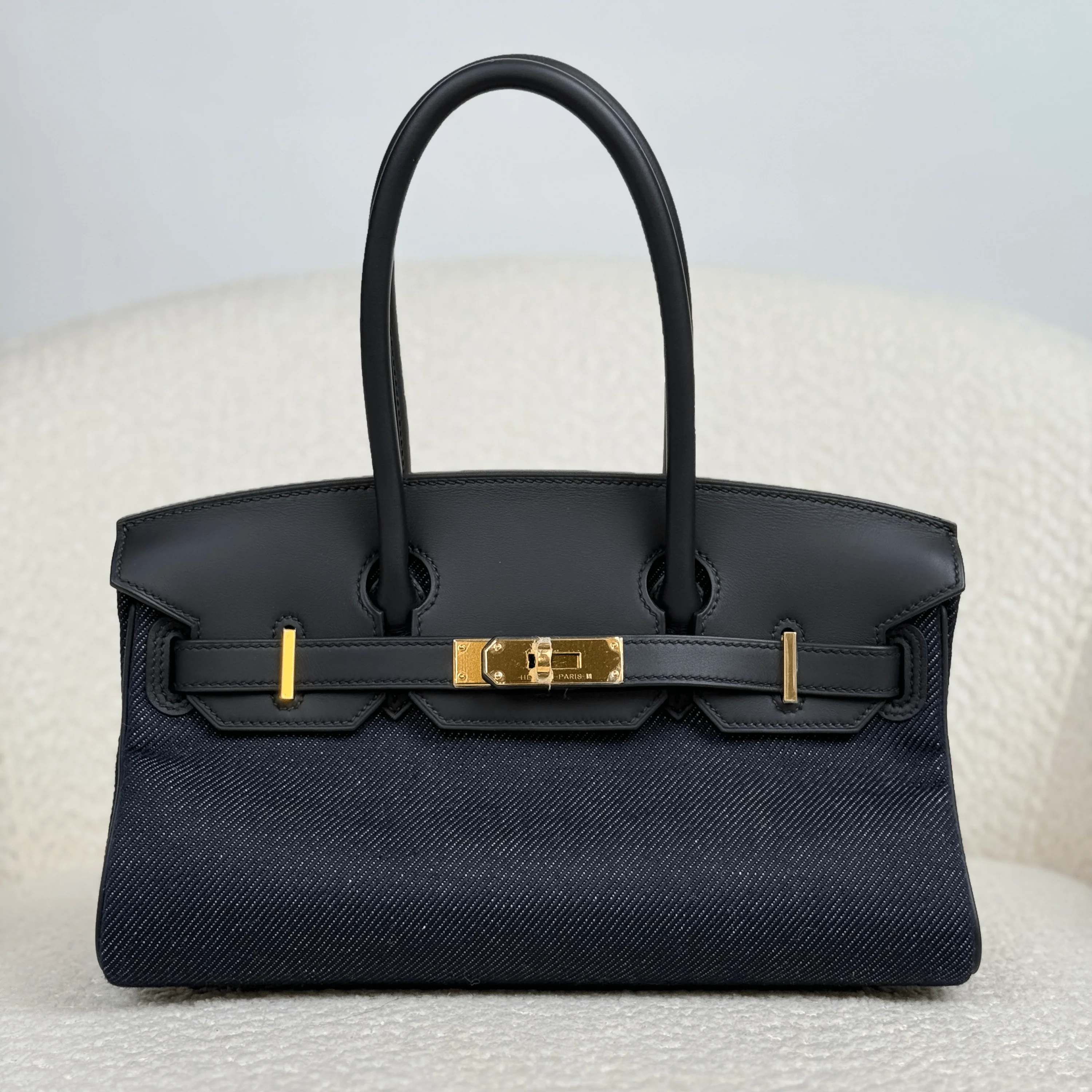 Hermès Noir and Bleu Indigo Shoulder Birkin Light 29 Swift and Denim Toile Jean Gold Hardware - Image 3