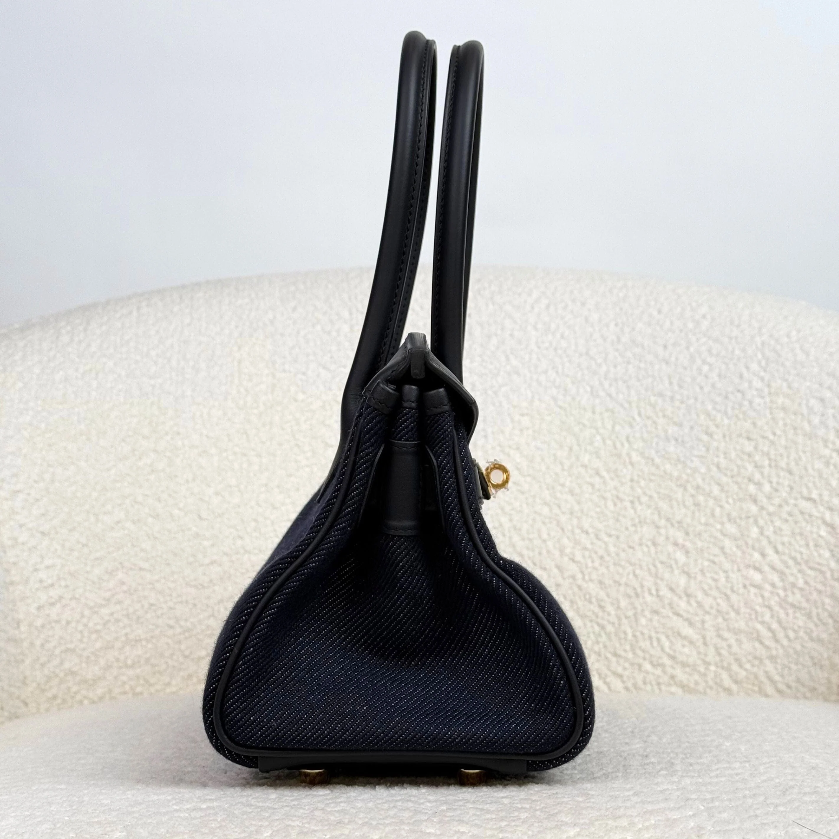Hermès Noir and Bleu Indigo Shoulder Birkin Light 29 Swift and Denim Toile Jean Gold Hardware - Image 5