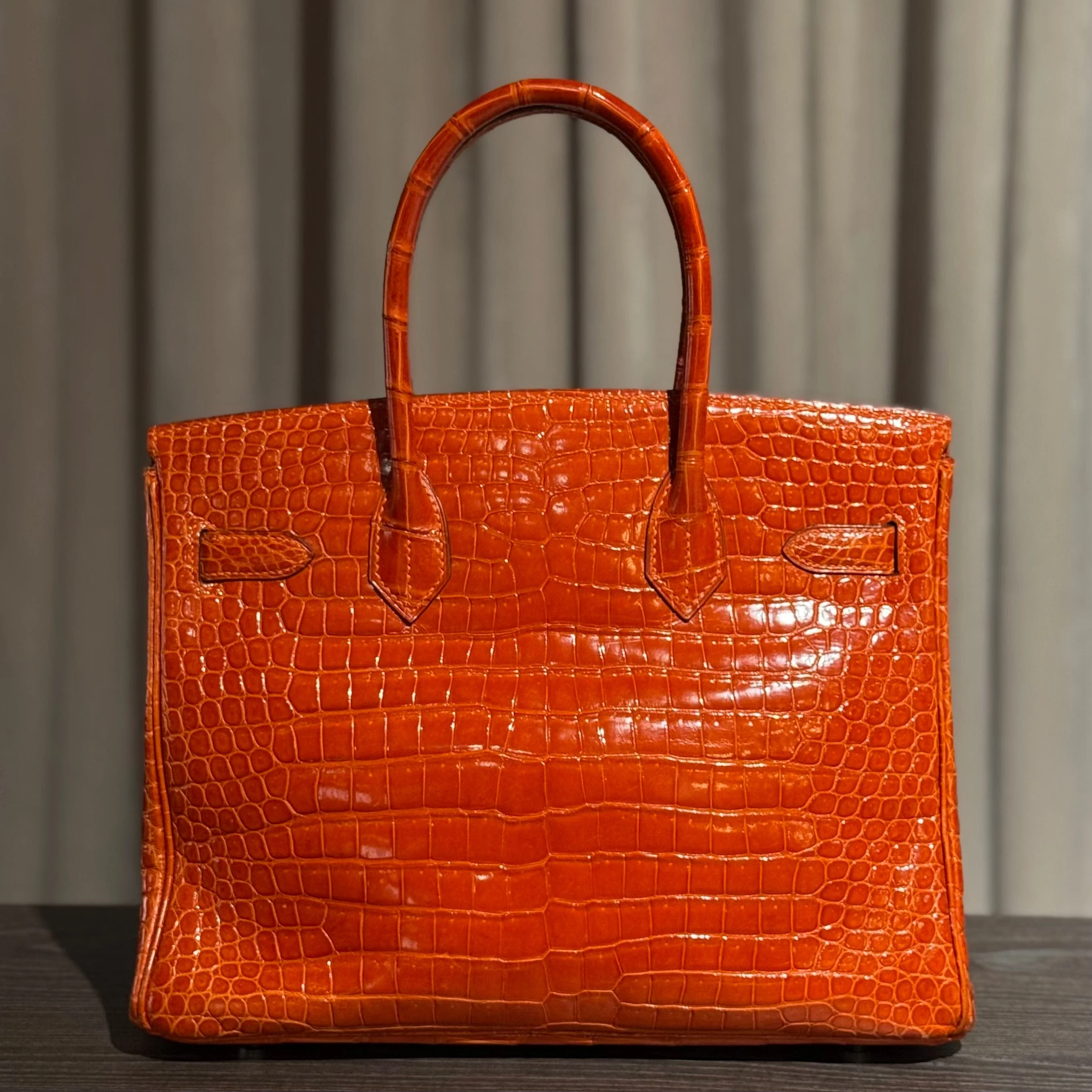 Hermès Orange Birkin 30 Shiny Porosus Crocodile Palladium Hardware - Image 3