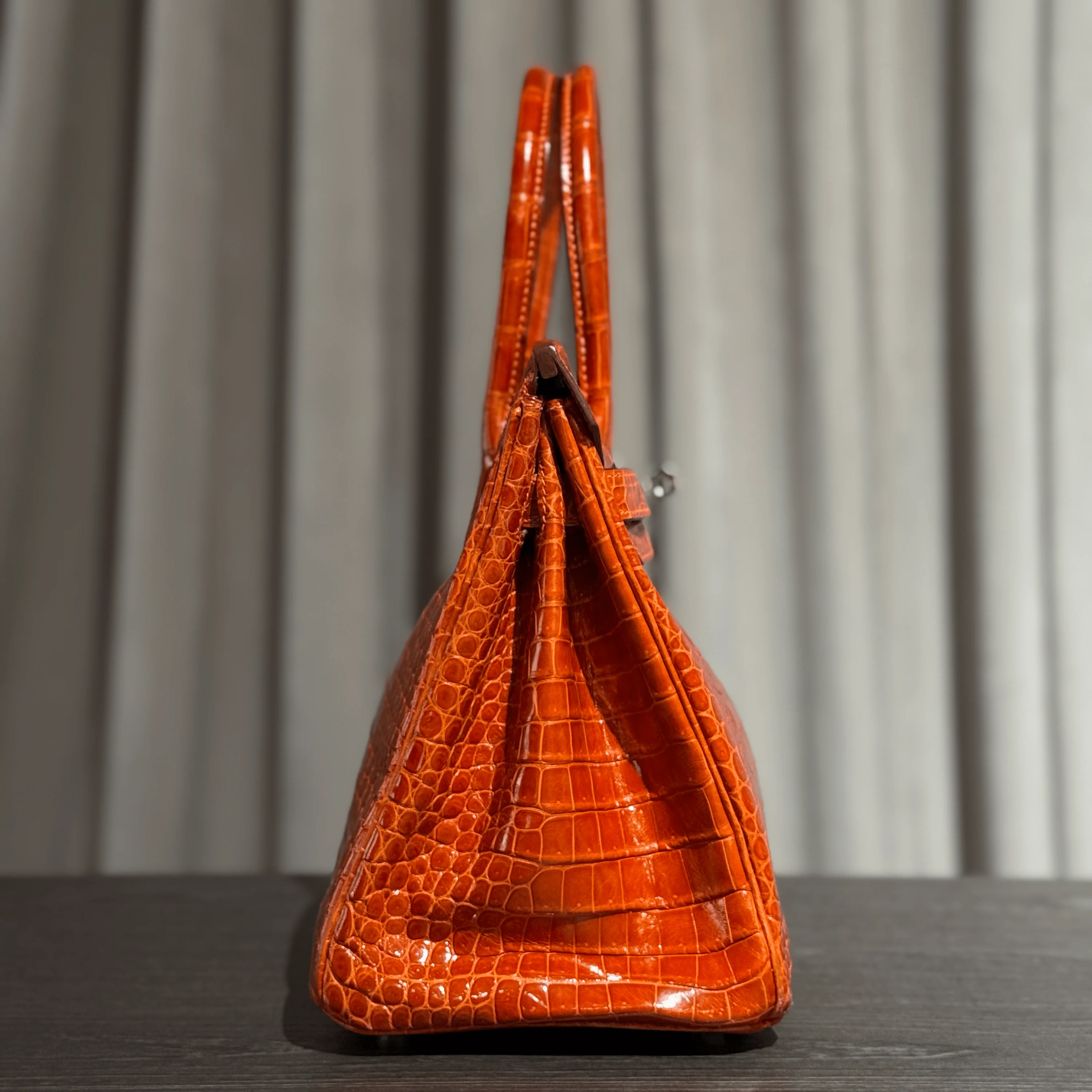 Hermès Orange Birkin 30 Shiny Porosus Crocodile Palladium Hardware - Image 4