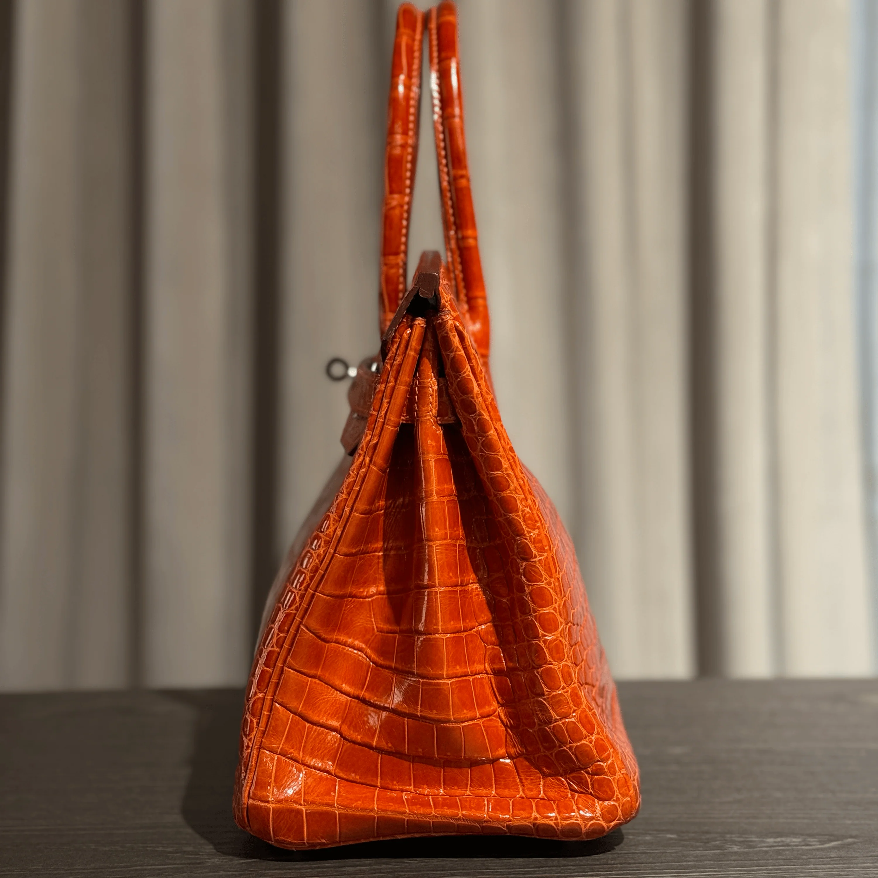 Hermès Orange Birkin 30 Shiny Porosus Crocodile Palladium Hardware - Image 5