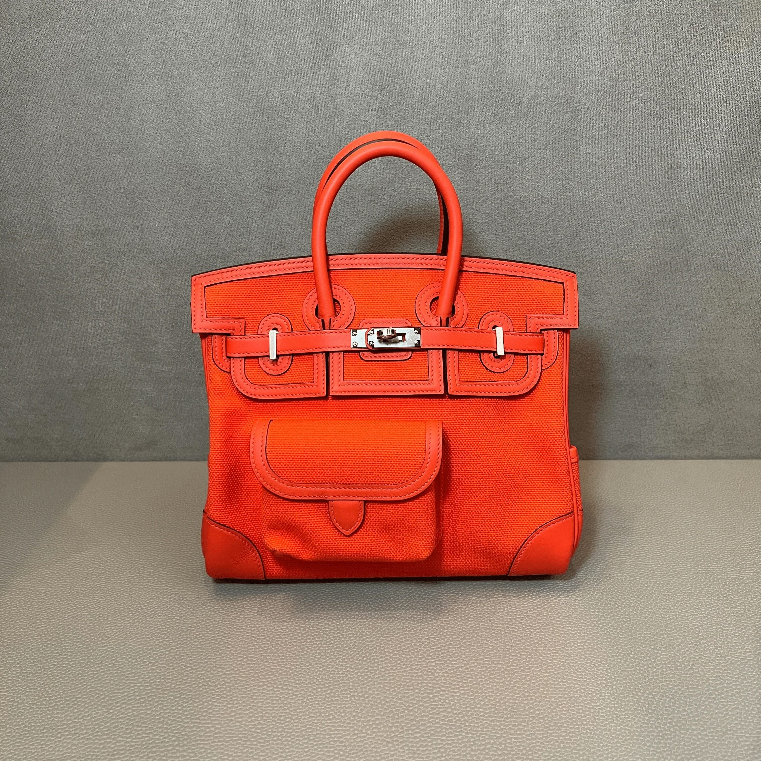 Hermès Orange Field Birkin 25 Cargo Toile Goeland-Veau Swift Palladium Hardware - Image 3