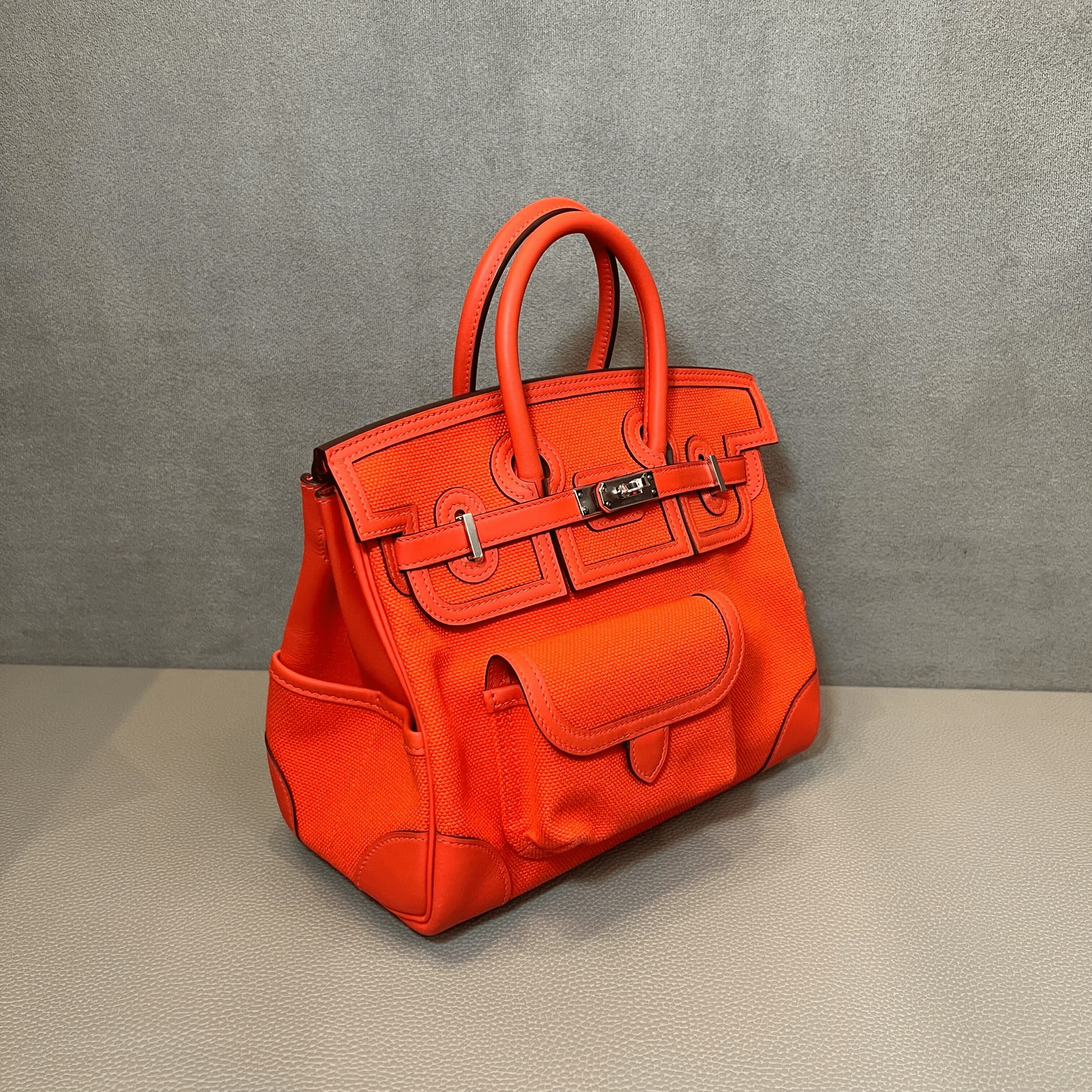 Hermès Orange Field Birkin 25 Cargo Toile Goeland-Veau Swift Palladium Hardware - Image 4