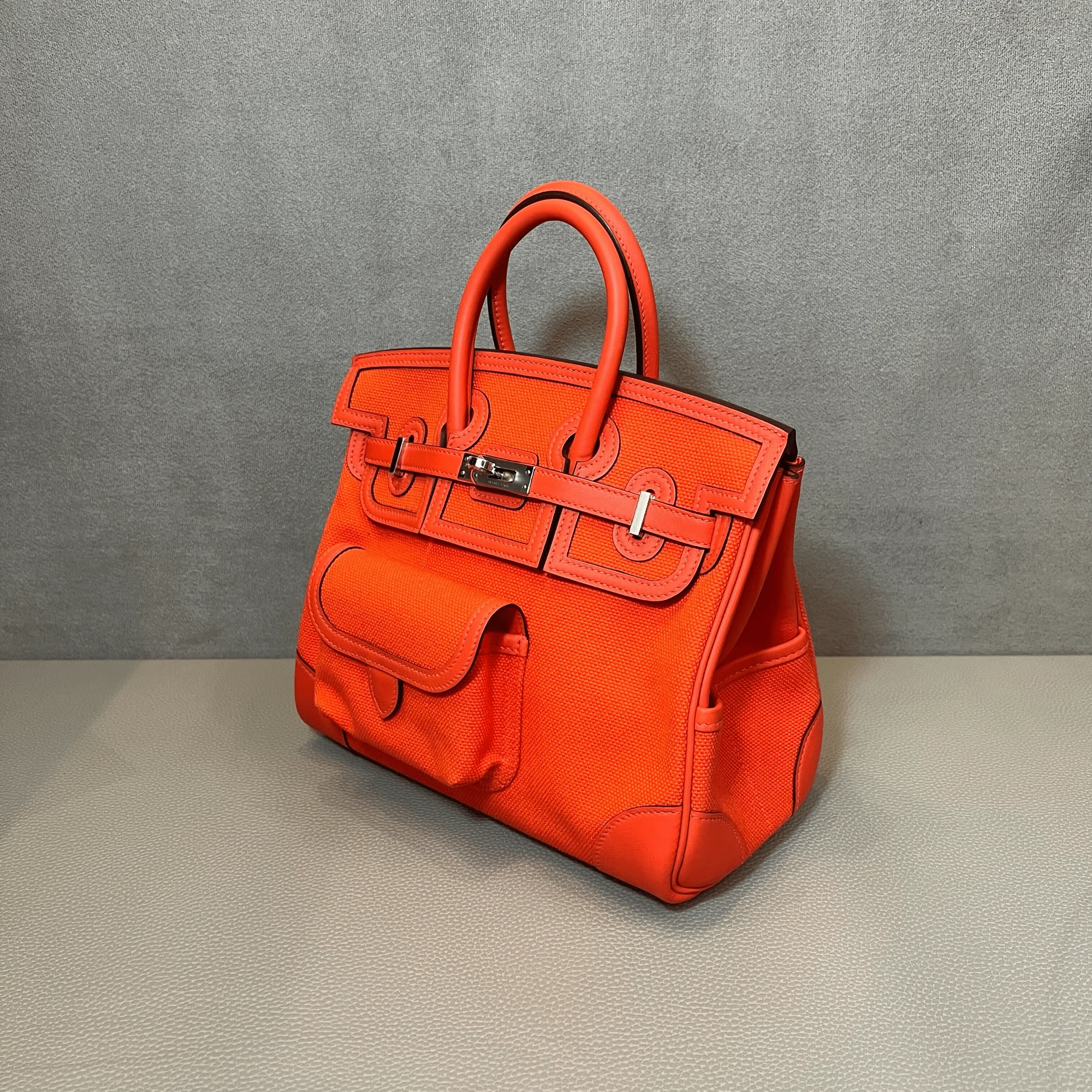 Hermès Orange Field Birkin 25 Cargo Toile Goeland-Veau Swift Palladium Hardware - Image 5