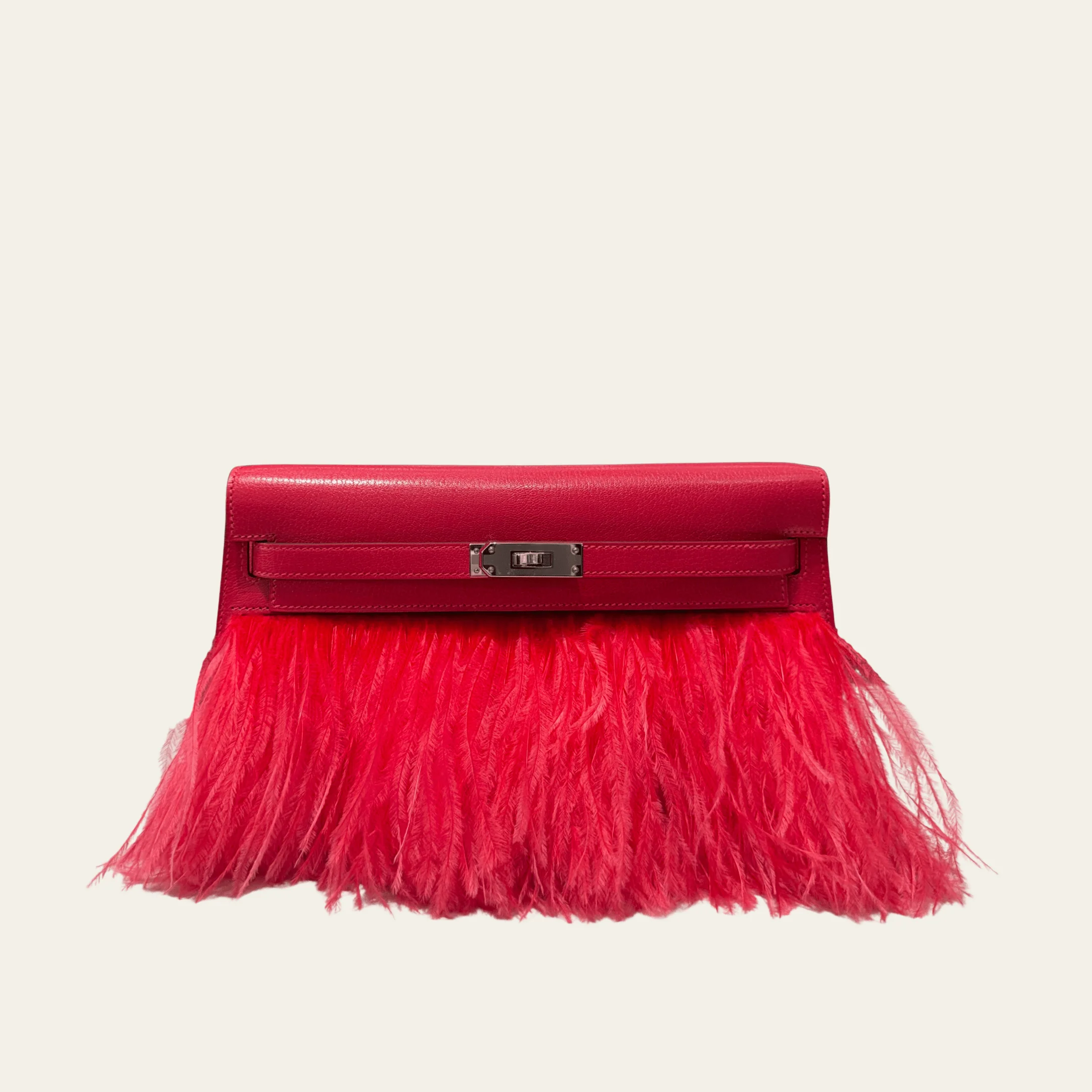 Hermès Rose Extreme Kelly Elan Folie Chamkila Ostrich Feathers Palladium Hardware